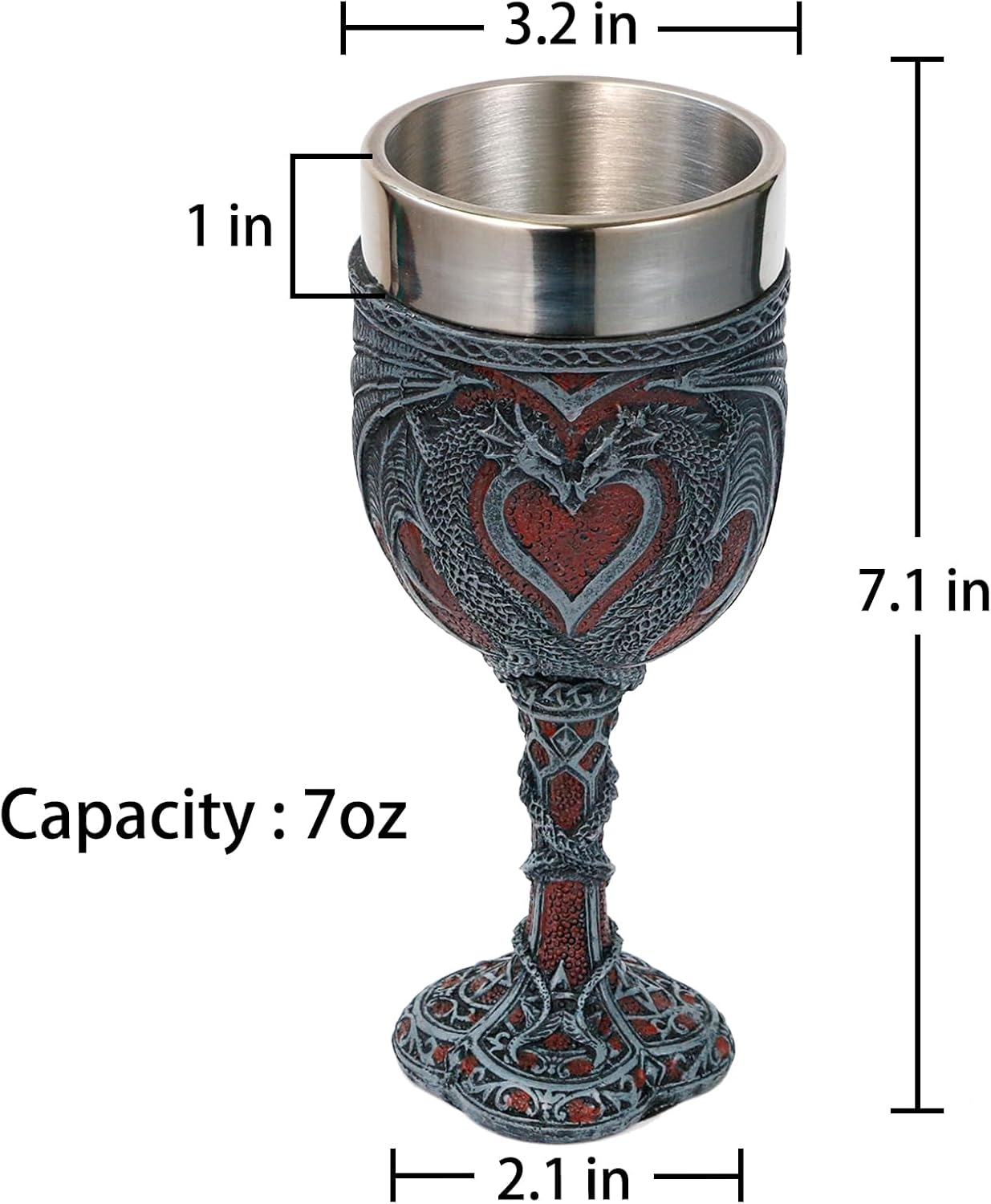 Medieval Double Dragon Wine Goblet - Valentines Dungeons and Dragons Wine Chalice Goblet - 7oz Stainless Steel Drinking Cup Party Idea Goblets Romantic Gift for Girl Girlfriend Wife