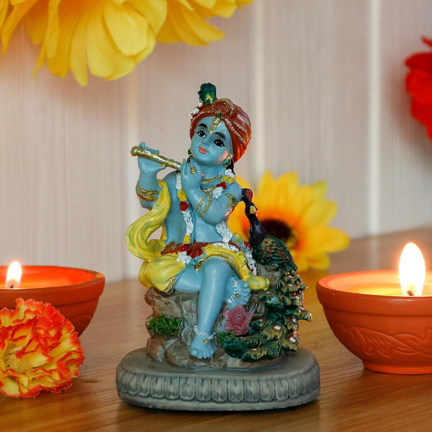 Hindu God Lord Krishna Statue – 4.3" H Indian Idol Krishna Sculpture India Wedding Baby Shower Return Gifts Diwali Gifts Home Office Mandir Temple Puja Gifts Murti Pooja Item