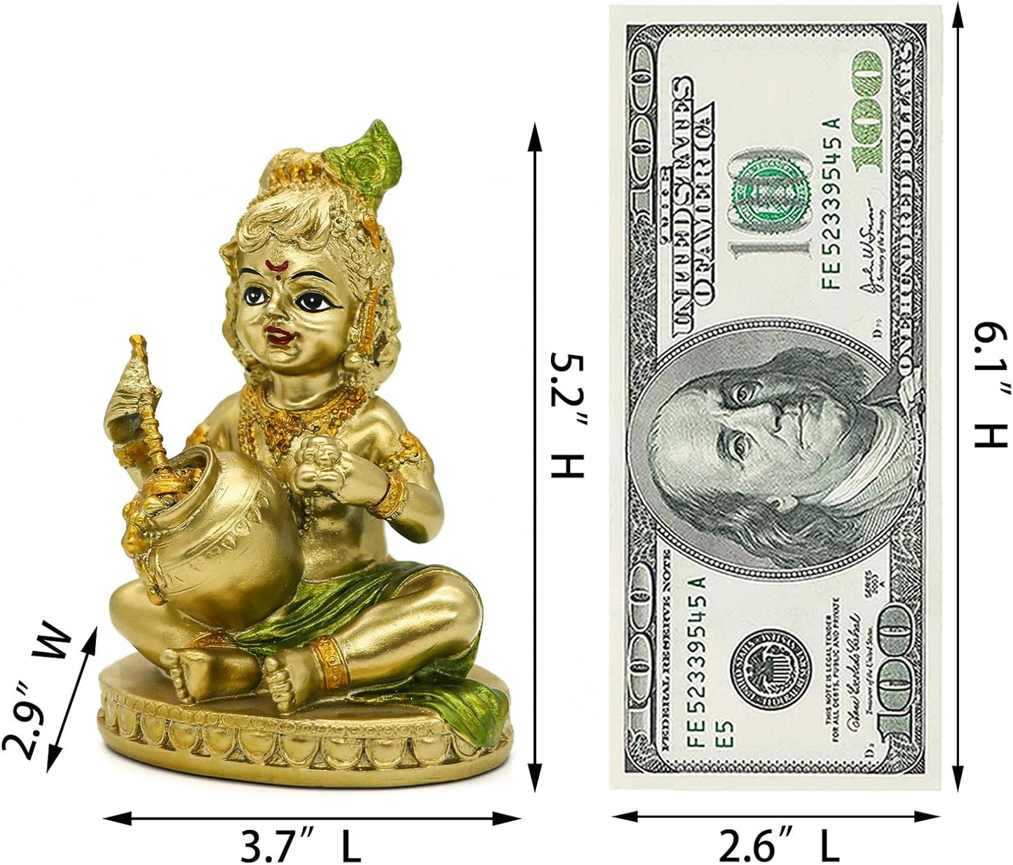 Hindu God Baby Krishna Statue - Indian Small Krishna Idol Figurine Home Office Mandir Temple Pooja Item India Murti Buddha Religious Gifts Lord Krishna Sculpture