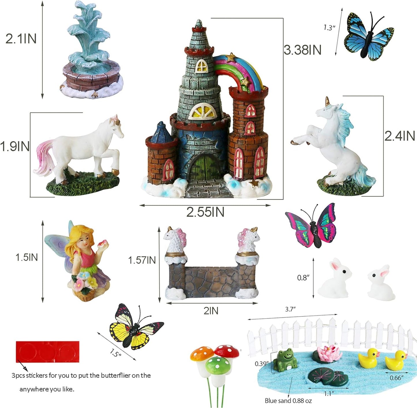 BangBangDa Unicorn Figurines Fairy Garden Accessories - Miniature Unicorn Gift Set Outdoor Garden Decoration – Fairy Figurines Castle Fountain Girl Birthday Gifts (Set of 23)