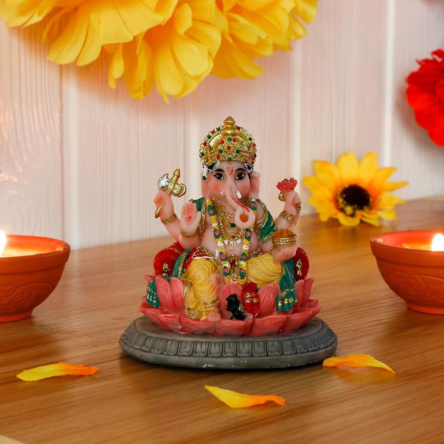 Indian Gifts Lord Ganesha Statue - 3.6" H Hindu Idol Ganesha for Car Dashboard Ganpati Diwali Gift for Indian Man Women Altar Yoga Studio Meditation Office Home Temple Mandir Puja Item