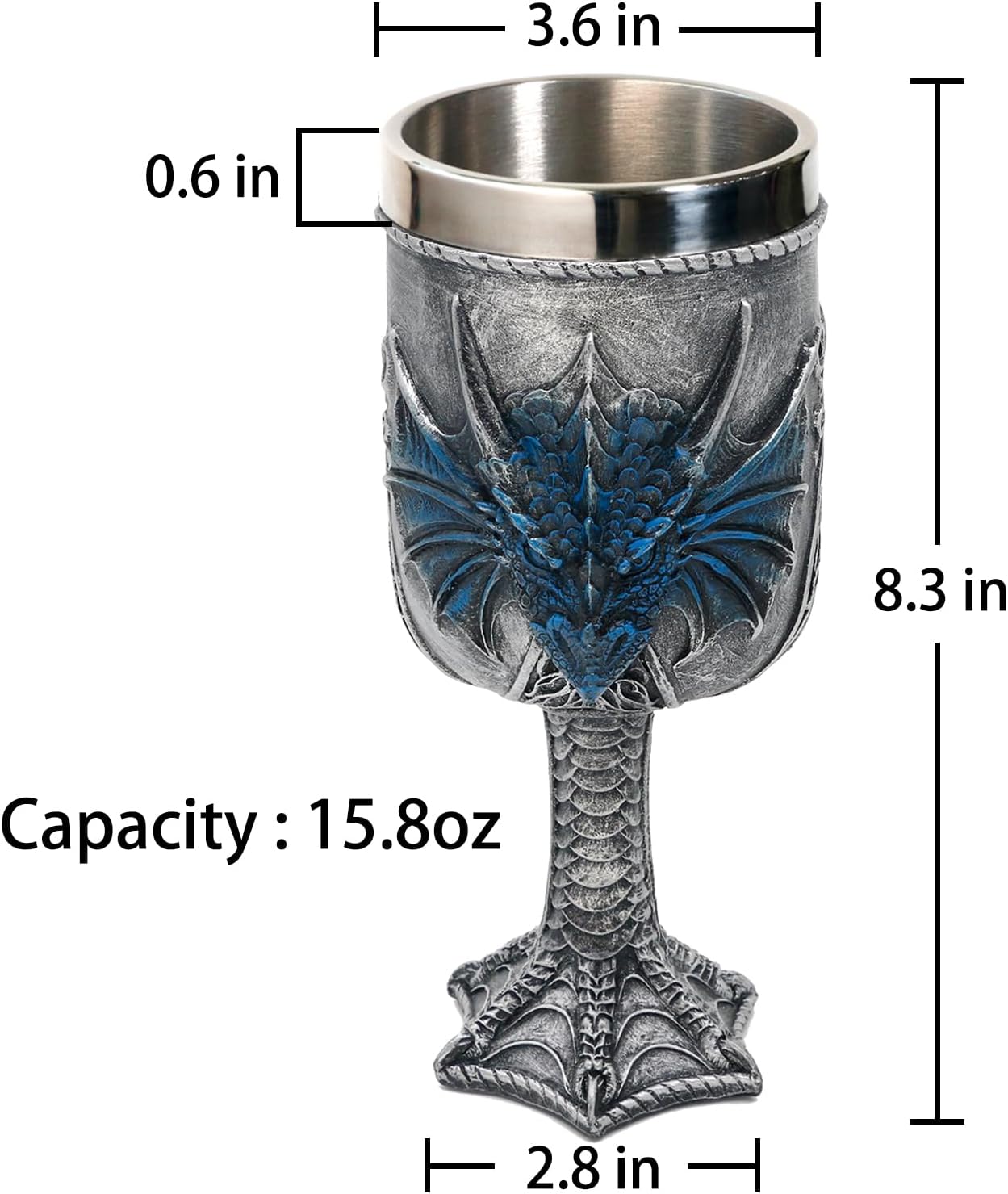 Medieval Blue Dragon Goblet Large - Dungeons and Dragons Goblets Chalices Gift -15.8oz Stainless Steel Beer Wine Drinking Cup Vessel GOT Dragon D&D Fans Gift for Party Decor Father Day Birthday