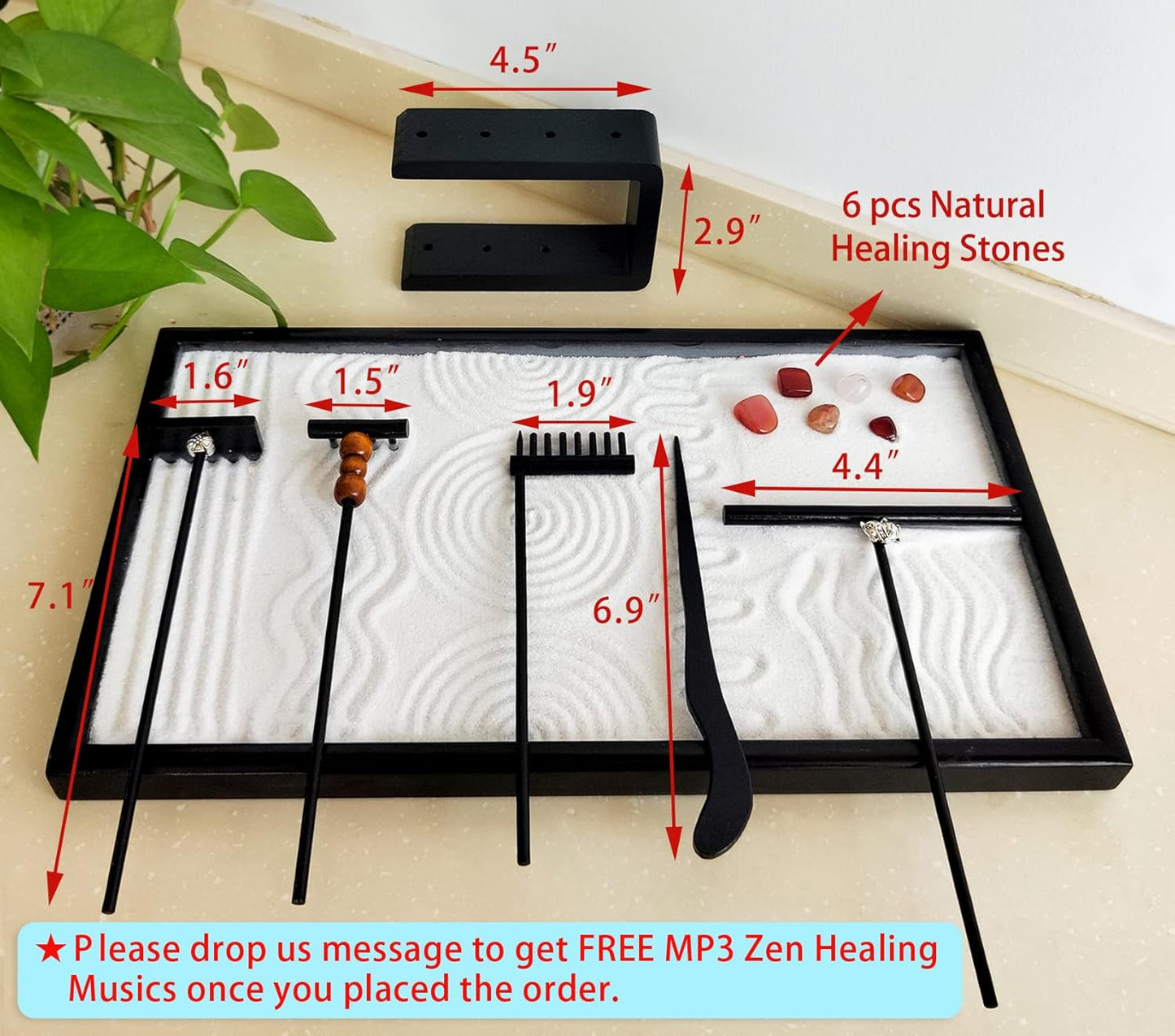 Desktop Mini Black Zen Garden Rake Japanese Zen Gifts Zen Decor Bamboo Table Top Rock Sand Garden Kit Tools Accessories Tabletop Meditation Sandbox Office Relaxation Adult Zen Gifts for Man Women