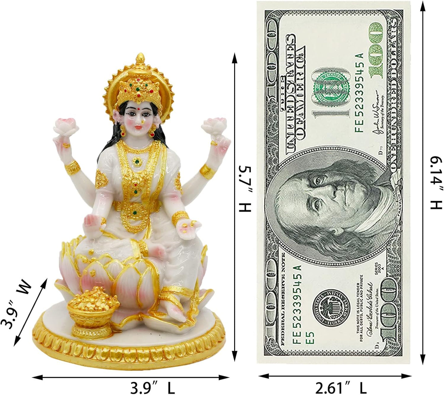 Indian Goddess Meditation Lakshmi Figurine - 5.7”H Marble Look Murti Laxmi Idol Statue for Home Office Temple Mandir Pooja Item Puja Decor Diwali Gifts Indian Spiritual Decor Gift