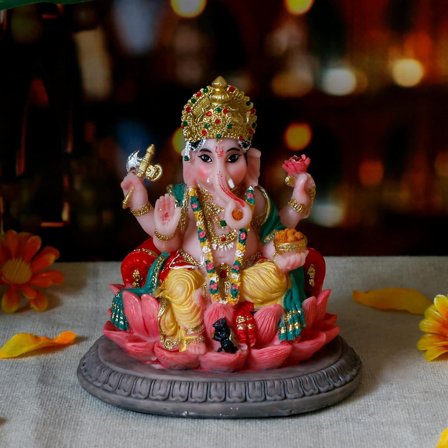 Indian Gifts Lord Ganesha Statue - 3.6" H Hindu Idol Ganesha for Car Dashboard Ganpati Diwali Gift for Indian Man Women Altar Yoga Studio Meditation Office Home Temple Mandir Puja Item