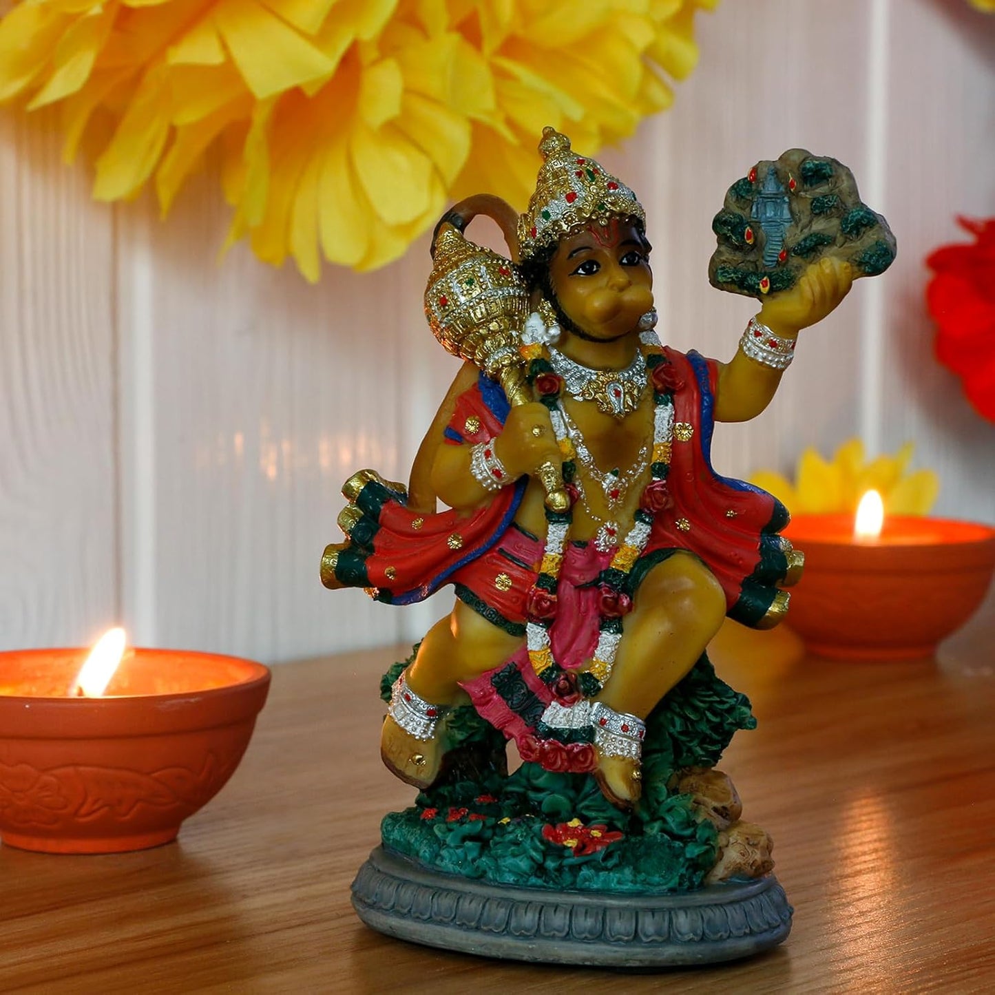 alikiki Hindu God Flying Hanuman Statue - 5.3" H Lord Hanuman Perfect Indian Gift for Diwali,Navratri,Dussehra,Job Interviews, Wedding, Baby Shower Return Gifts Temple Mandir Pooja Item hindu gods hindu god statue