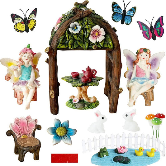 BangBangDa Miniature Fairy Garden Fairies - Mini Village Fairy Houses Accessories Flower Succulent Garden for Kids Girl Boy Birthday Gifts Patio Indoor Outdoor Garden Set Kit Decor