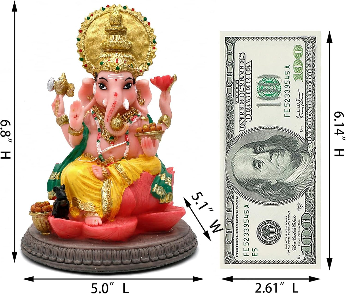 alikiki Ganesha Statue Indian gifts Item - 6.8" Hindu God Lord Ganesh Ganpati Idol for Indian Home Office Altar Mandir India Temple Pooja Item Meditation Yoga Room Spiritual Decor Diwali Puja Gifts