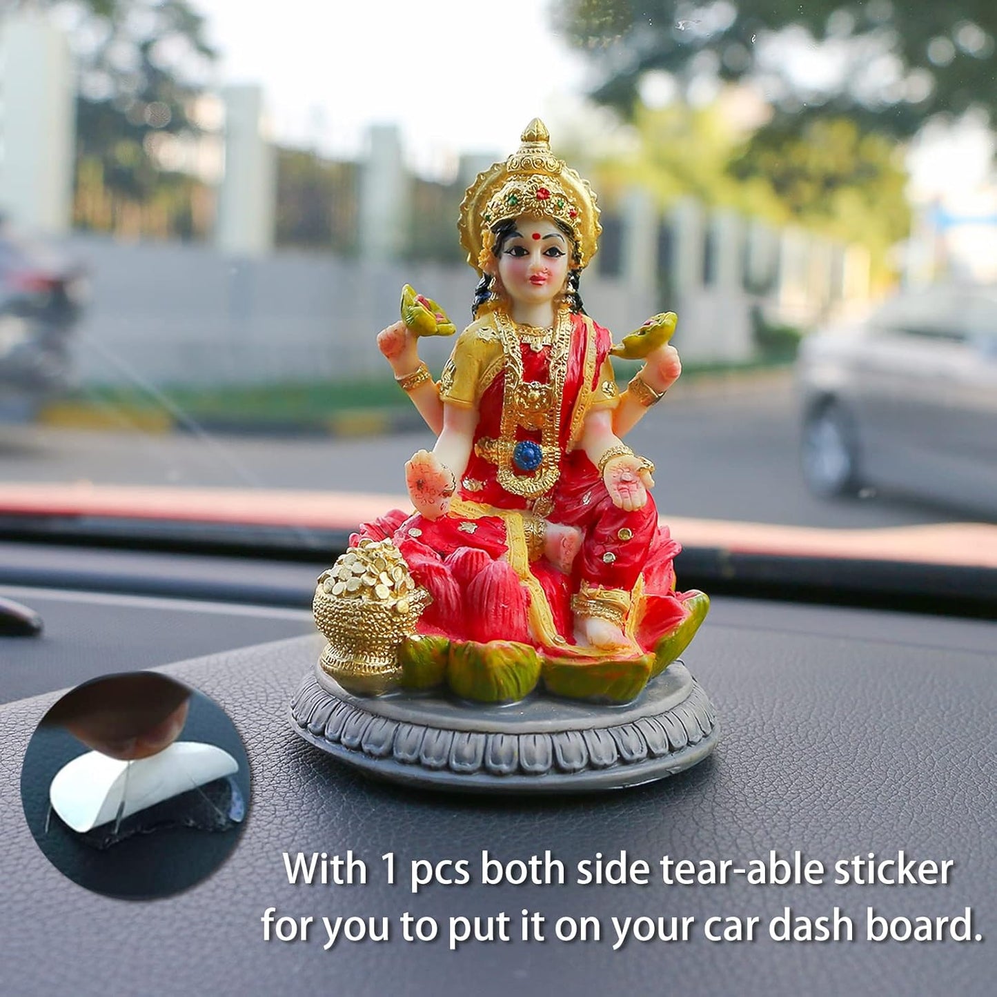 Small Hindu Goddess Lakshmi Statue - 3.9”H Indian Ido Laxmi Figurine for Car Dash Board Decor Home Office Mandir Temple Altar Shrine Pooja Item Murti for Diwali Puja Gifts