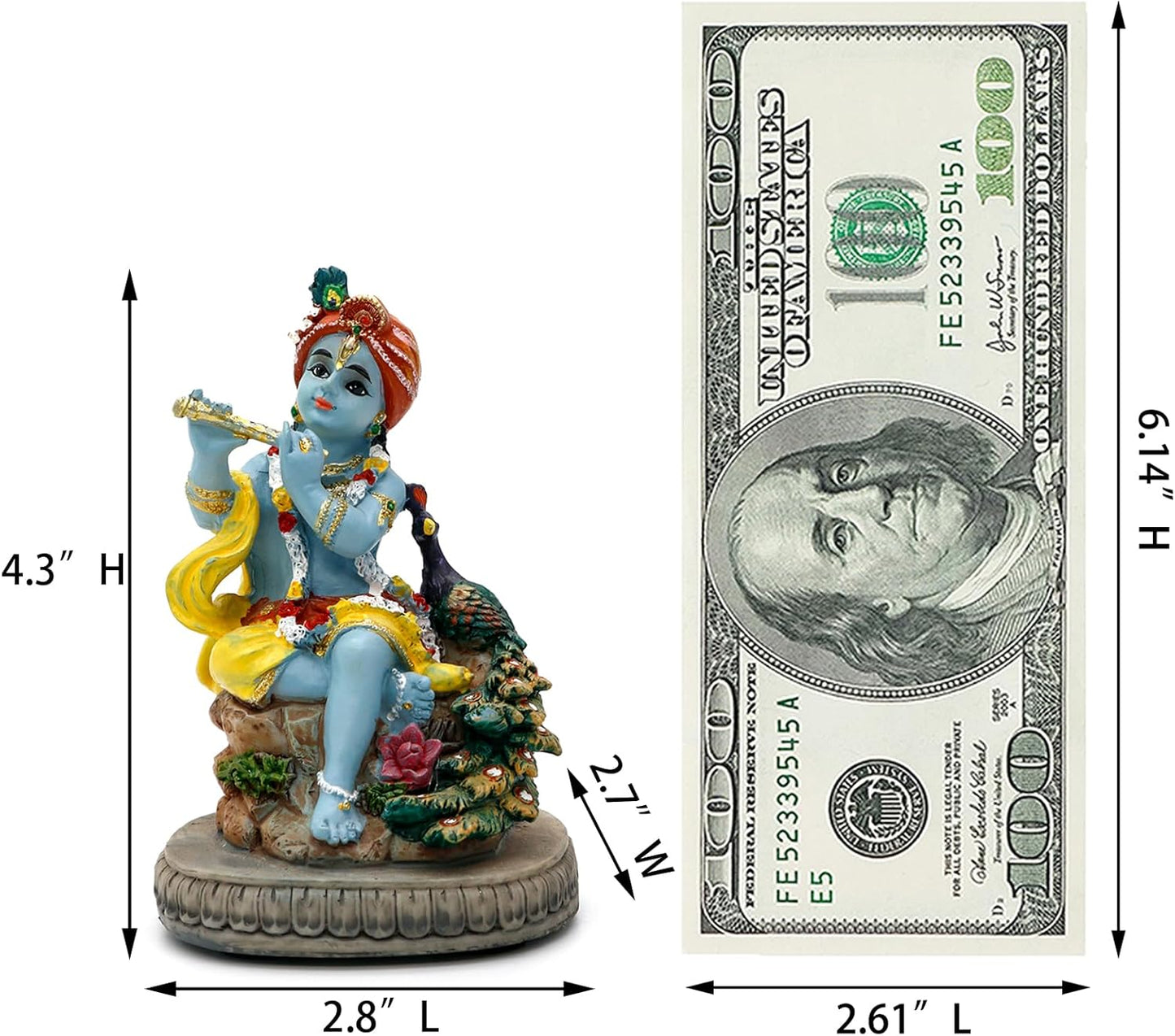 Hindu God Lord Krishna Statue – 4.3" H Indian Idol Krishna Sculpture India Wedding Baby Shower Return Gifts Diwali Gifts Home Office Mandir Temple Puja Gifts Murti Pooja Item