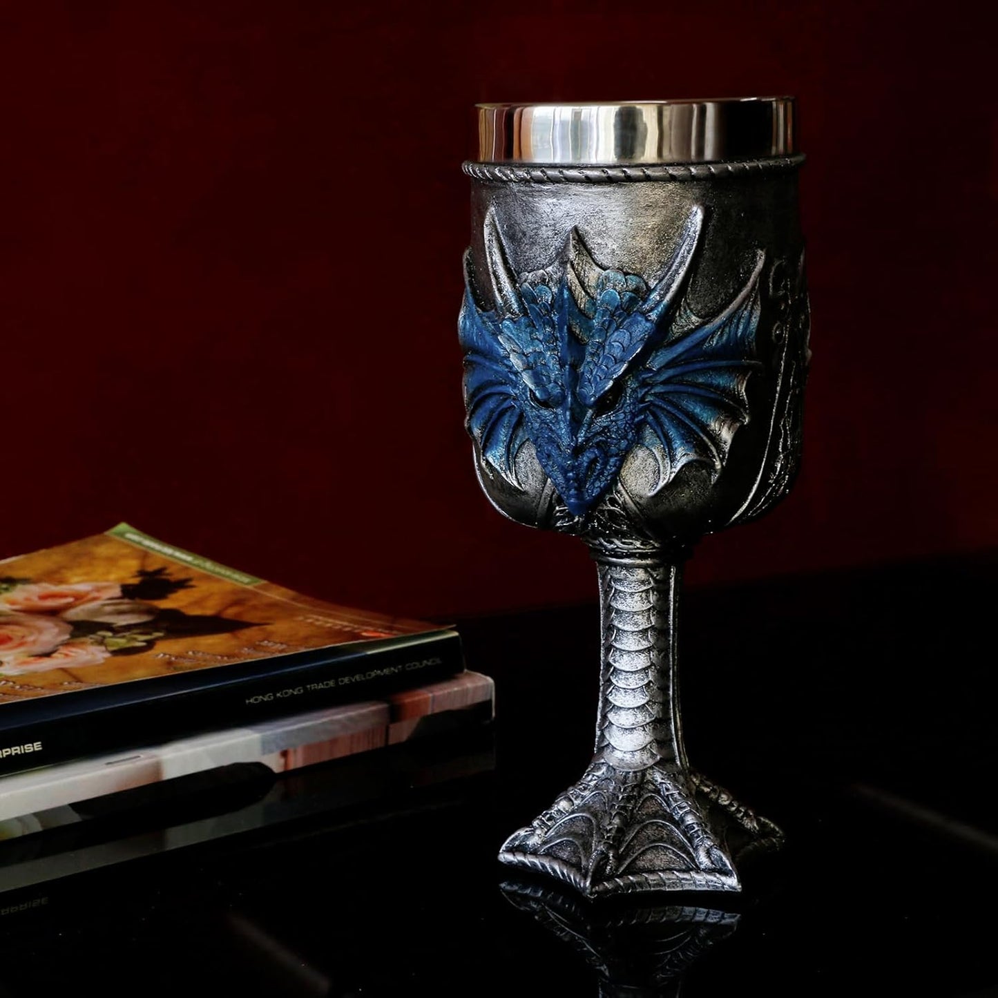 Medieval Blue Dragon Goblet Large - Dungeons and Dragons Goblets Chalices Gift -15.8oz Stainless Steel Beer Wine Drinking Cup Vessel GOT Dragon D&D Fans Gift for Party Decor Father Day Birthday