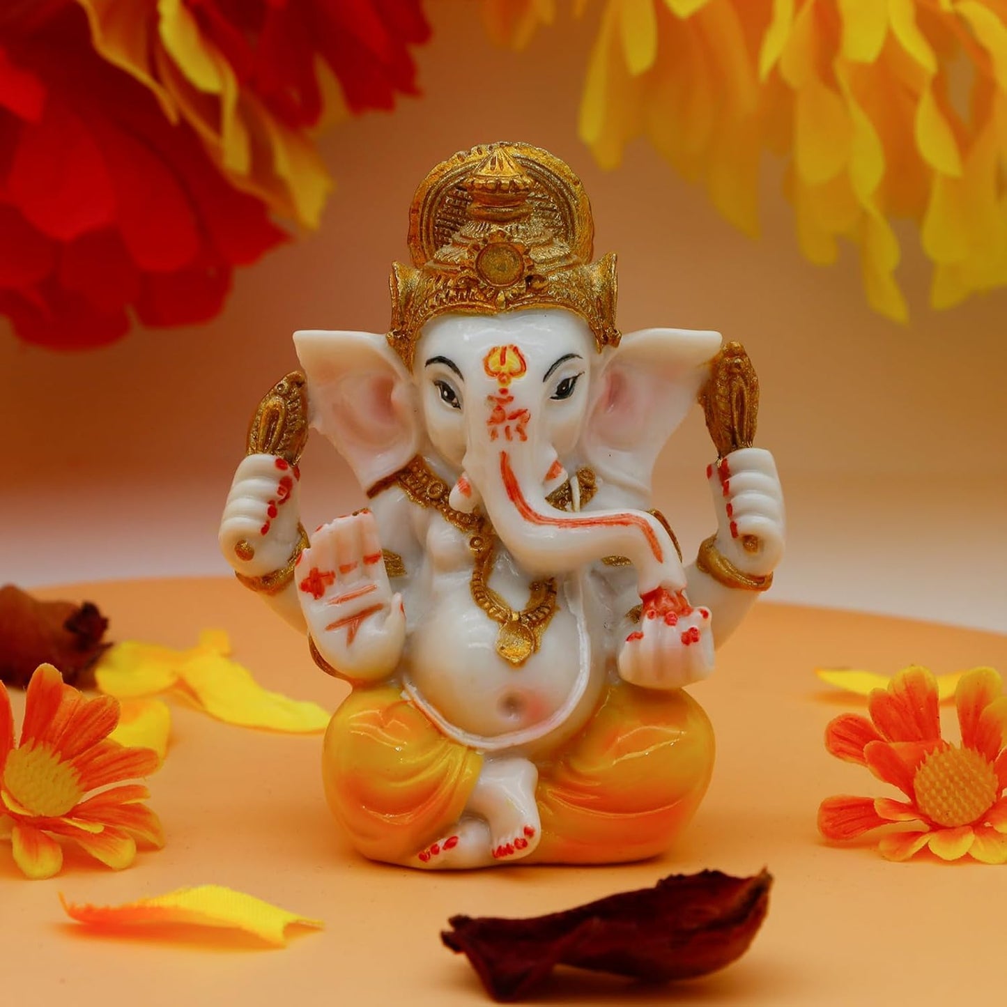 Hindu Lord Ganesha Idol Statue - Indian Diwali Gifts Small Ganesh for Car Dashboard Decor India God Figurine Home Mandir Murti Pooja Yoga Meditation Room Altar Kit Decor Wedding Gift