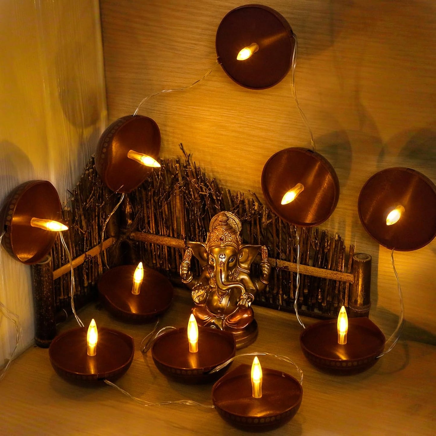 Diwali Diya String Lights - Diwali Gift Decor 10PCS LED Deepawali Battery Operated Diyas Indian Pooja Room Home Office Mandir Puja Gifts Hindu Wedding Light