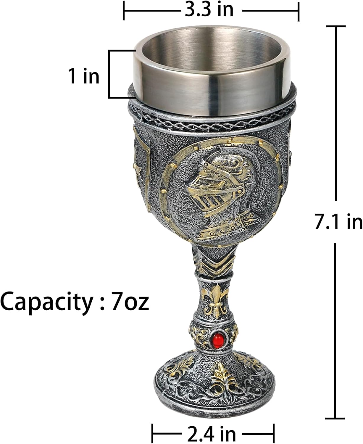 alikiki Medieval Armor Knight Wine Goblet - Renaissance Royal Warrior Chalice Drinkware - 7oz Stainless Steel Drinking Cup for Middle Ages War Decor Party Birthday Father Day Gift Men Boy