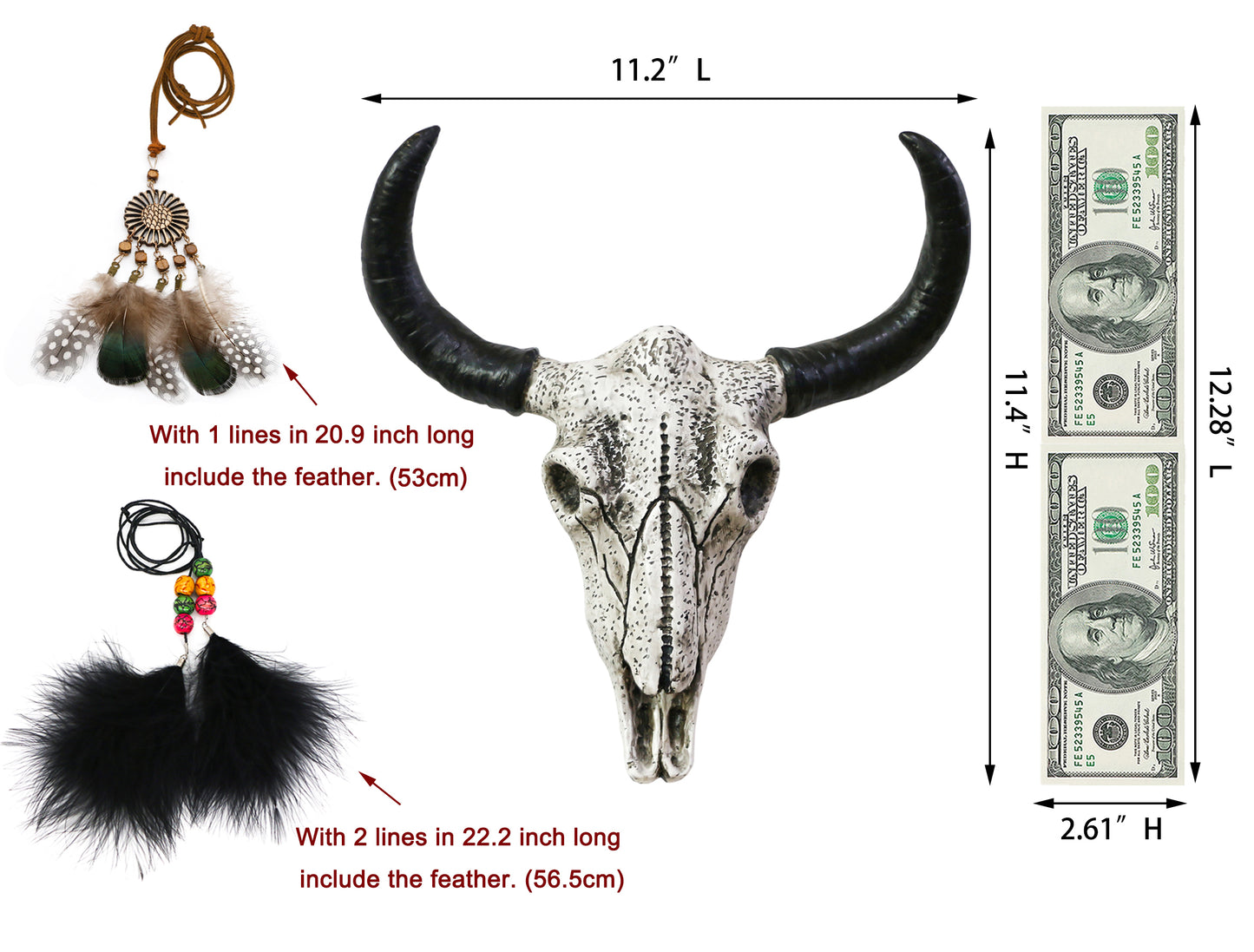 alikiki Western Bull Skull Wall Decoration - Native American 3D Resin Long Horn Faux Cow/Steer/Buffalo Skull Wall Hanging for Home Office Hotel Wall Art Wall Ornament