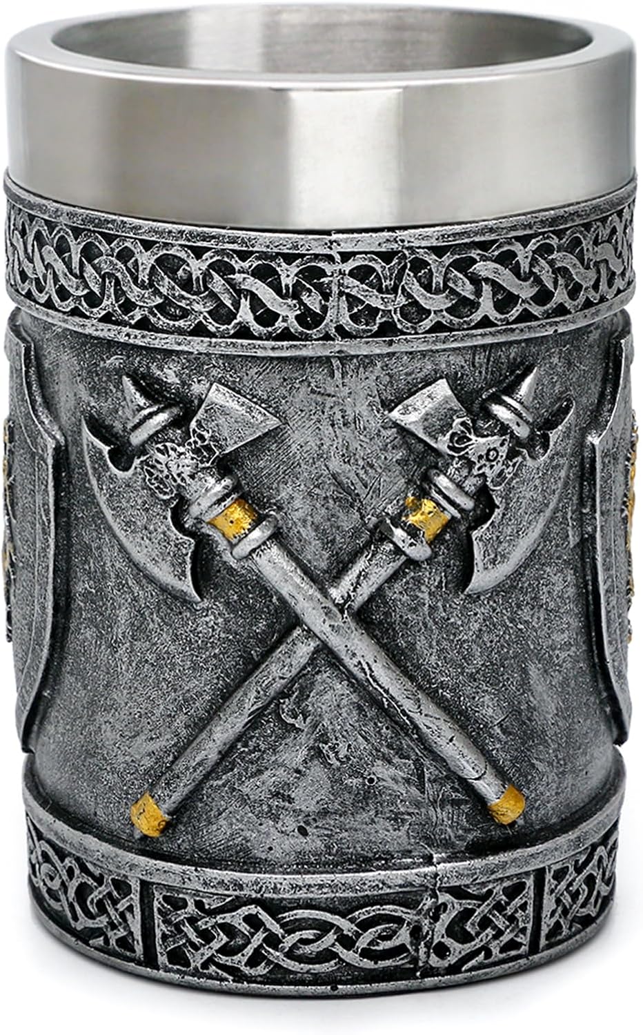 alikiki Large Medieval Axes Tankard Mug 21oz - Kingdom Of England Lion Heart Crest Beer Stein Stainless Coffee Cup Gifts for Men Renaissance Art Norse Decor Home Kitchen Party Decoration