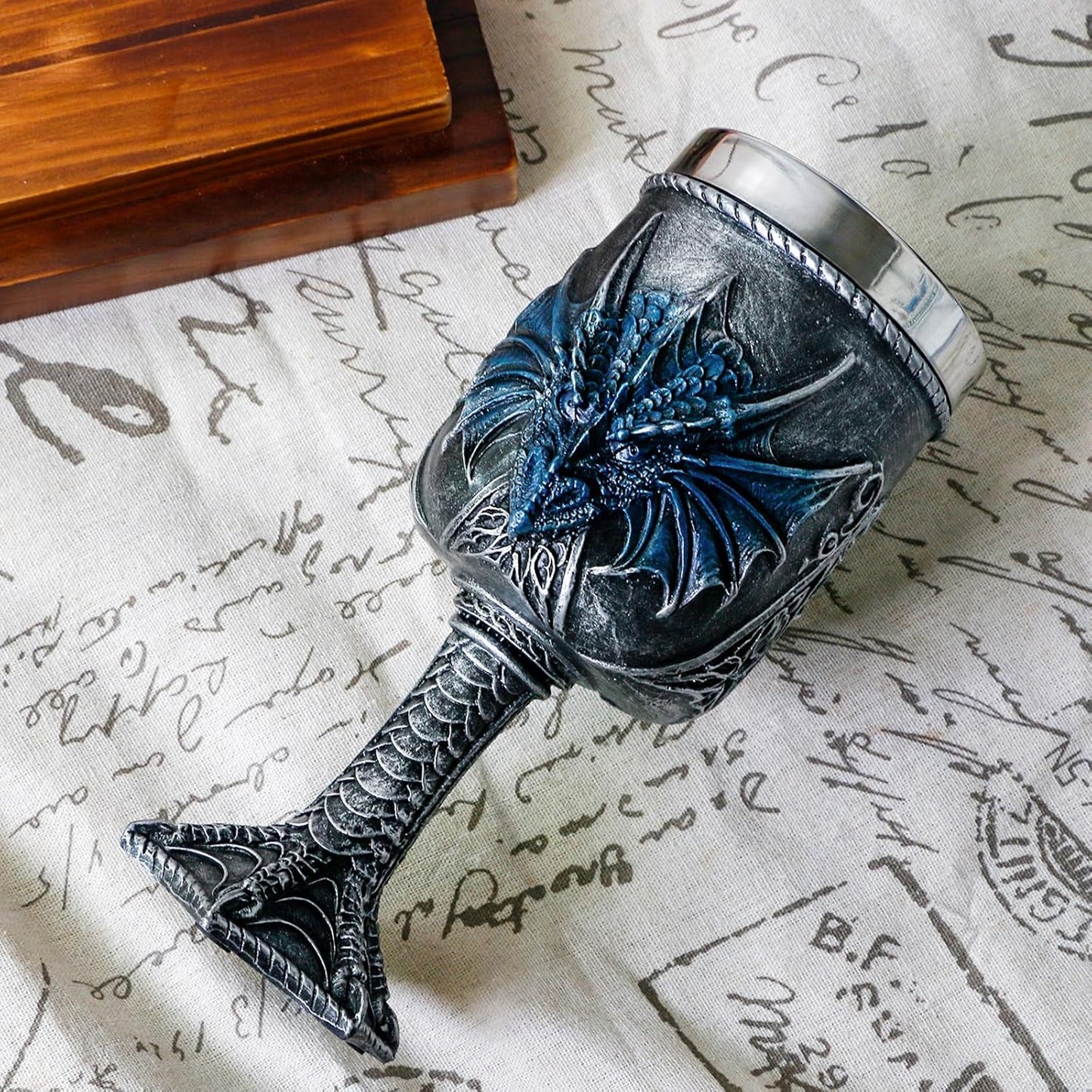 Medieval Blue Dragon Goblet Large - Dungeons and Dragons Goblets Chalices Gift -15.8oz Stainless Steel Beer Wine Drinking Cup Vessel GOT Dragon D&D Fans Gift for Party Decor Father Day Birthday