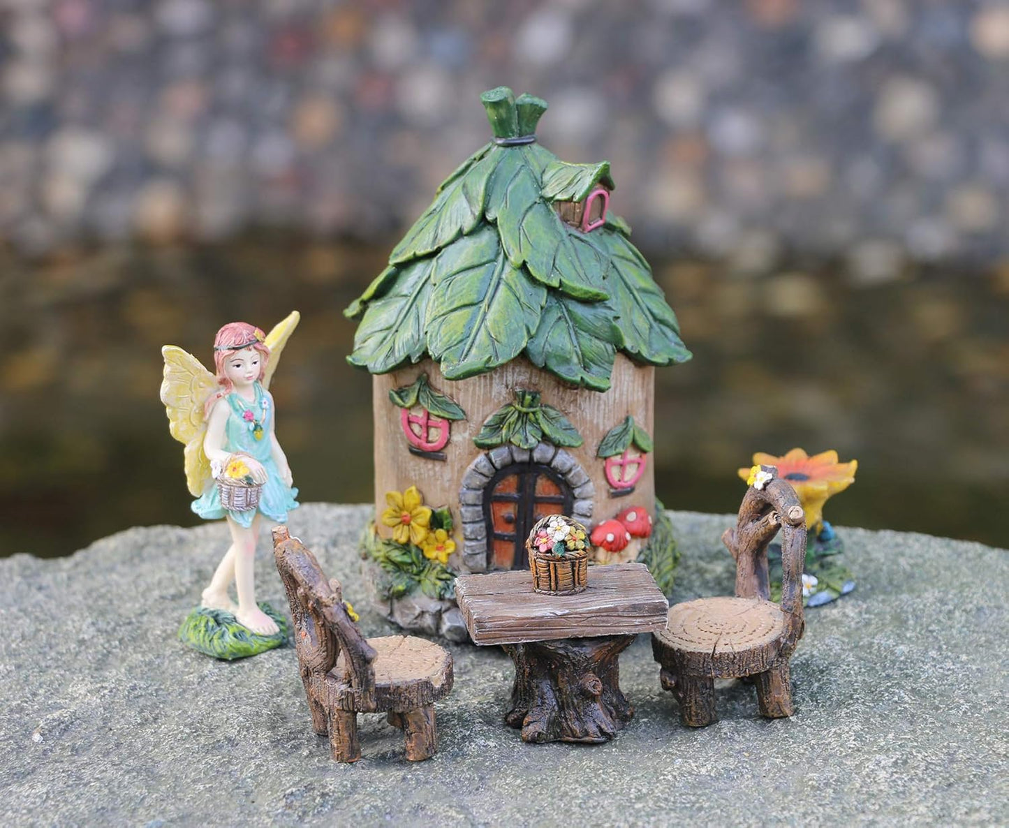 BangBangDa Miniature Fairy Garden Accessories Outdoor - Small Fairies Figurines Items Fairy House Table Chair Set Fairy Garden Fairies Kit for Kids Fairy Figures Mini Garden Ornaments