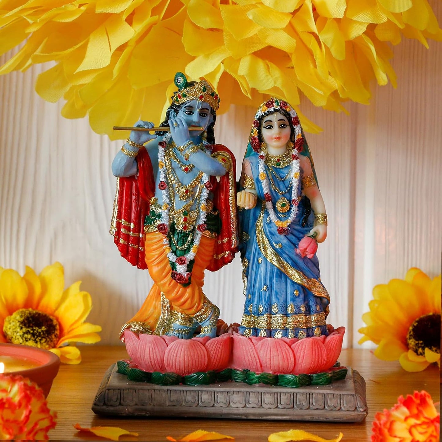 alikiki Indian Wedding Gift Radha Krishna - 5.7" H Radha Krishna Statue Murti Idol Figurine for Indian Couple Pooja Murti Item Altar Shrine Meditation Yoga Spiritual Decor Puja Item