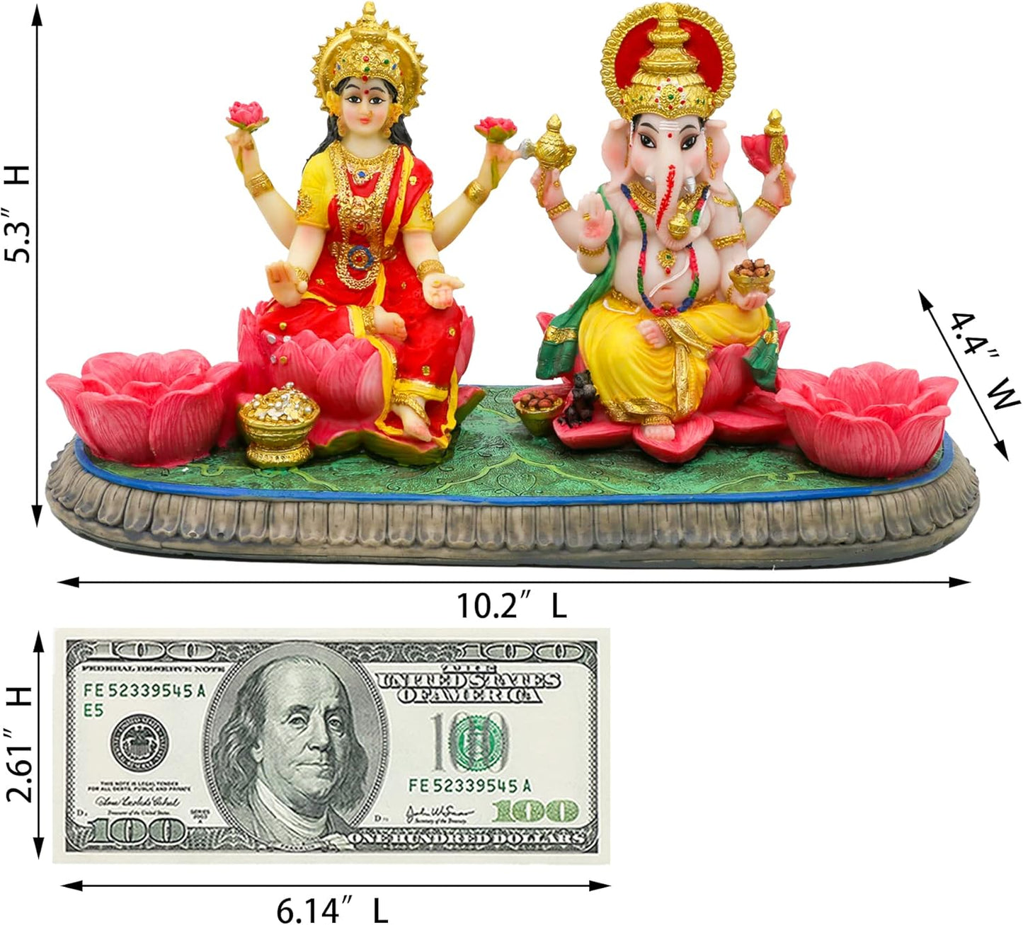 Indian God Ganesha Lakshmi Statue - 5.3”H Indian Idol Laxmi Ganesh with LED Diyas for Diwali Gifts Decor Home Office Mandir Temple Altar Puja Item Hindu Murti Pooja Sculpture