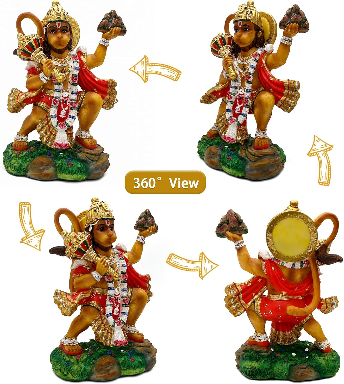 Hindu God Flying Hanuman Statue - 9.2”H Jayanti Murti Pooja Diwali Gift for Indian Friend Family Altar Puja Item Home Office Temple Mandir Shrine Yoga Meditation Spiritual Decoration diwali gifts diwali gifts indian