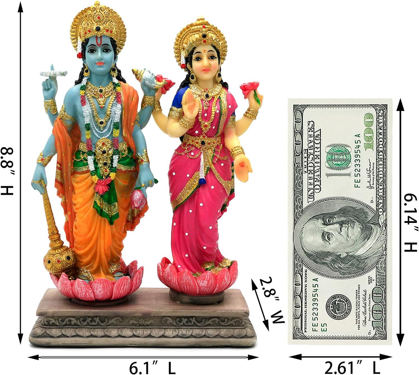 Hindu God Lakshmi Narayan Statue - 8.8” H Laxmi Narayan Sculpture Indian Diwali Pooja Item Murti Gifts for Indian Couple Friends Family Diwali Gifts Home Office Mandir Temple Puja Decor