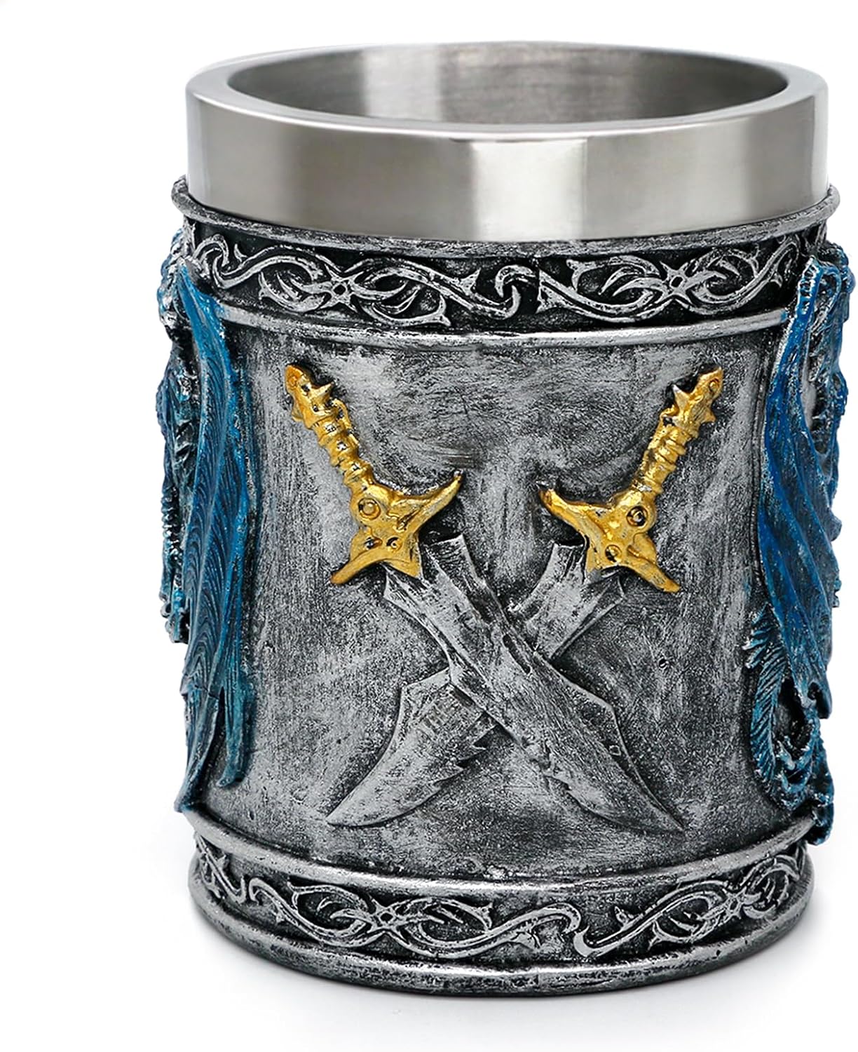 Medieval Blue Dragon D&D Game Mug of Throne Merchandise Beer Steins Viking Tankard Mug Stainless Coffee Cup Gift Mugs for Men Dragon Collector Themed Party Decoration