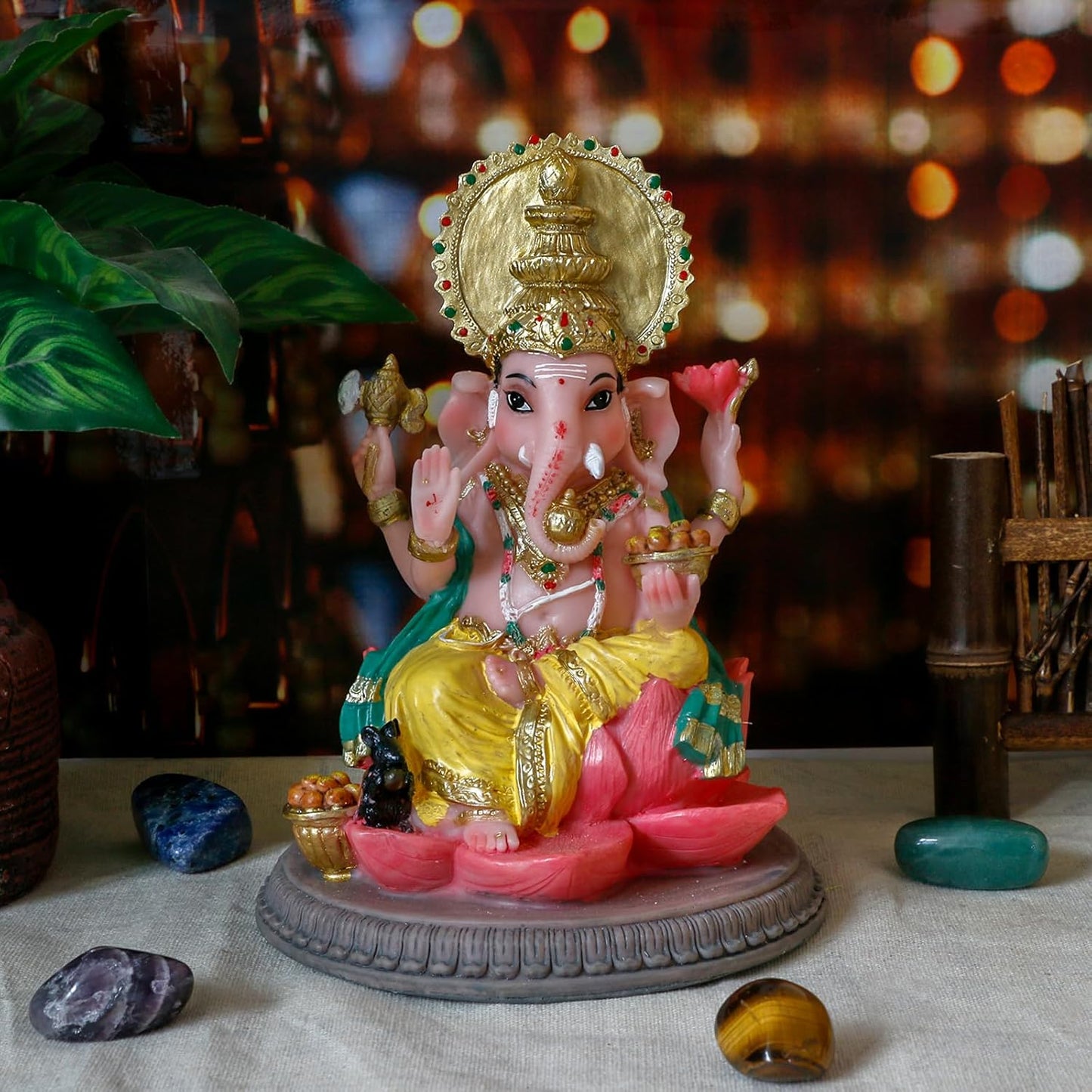 alikiki Ganesha Statue Indian gifts Item - 6.8" Hindu God Lord Ganesh Ganpati Idol for Indian Home Office Altar Mandir India Temple Pooja Item Meditation Yoga Room Spiritual Decor Diwali Puja Gifts