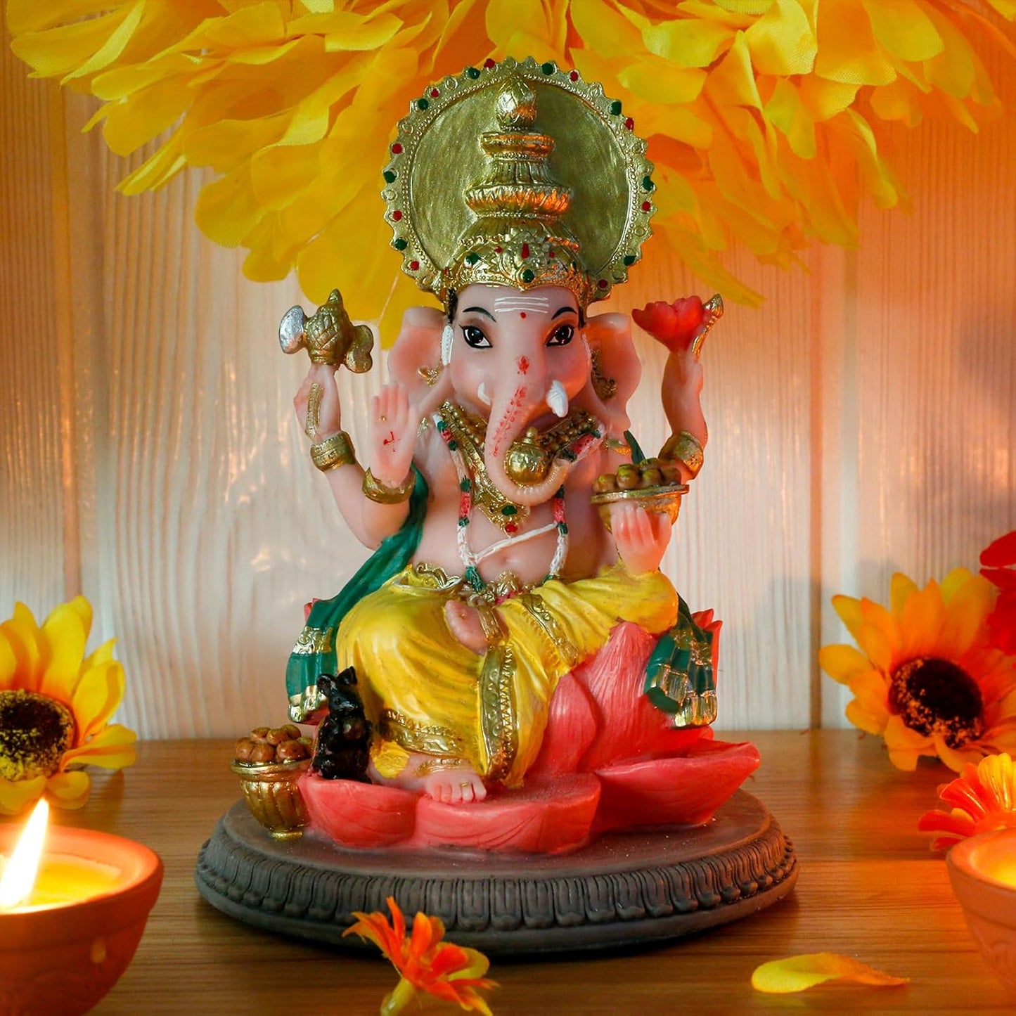 alikiki Ganesha Statue Indian gifts Item - 6.8" Hindu God Lord Ganesh Ganpati Idol for Indian Home Office Altar Mandir India Temple Pooja Item Meditation Yoga Room Spiritual Decor Diwali Puja Gifts