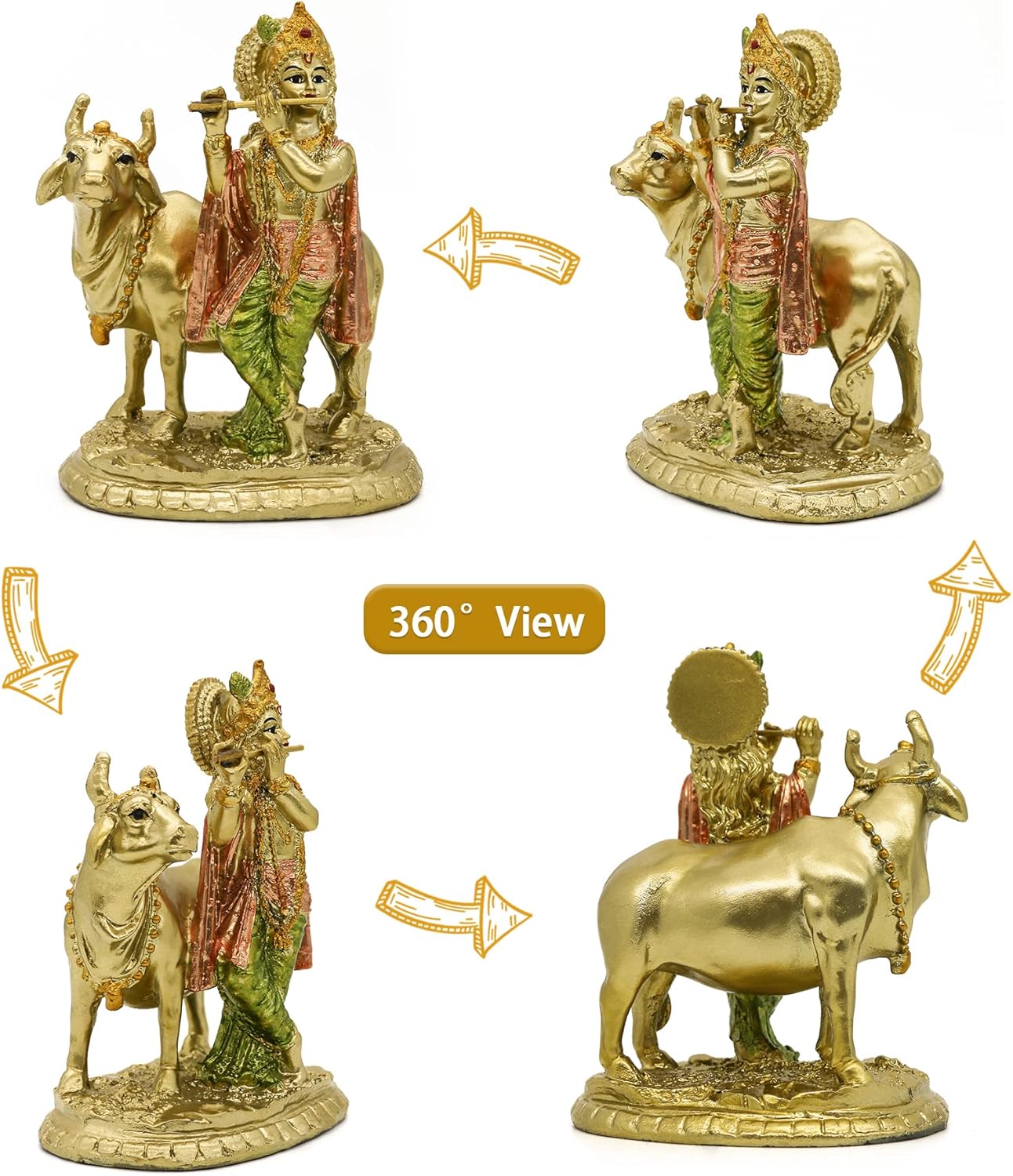 alikiki Hindu God Lord Krishna Statue - 5.3“H Baby Krishna Idol w/Cow Nandi Statue Indian Diwali Mandir Murti Pooja Item Home Office Altar Shrine Puja Decor