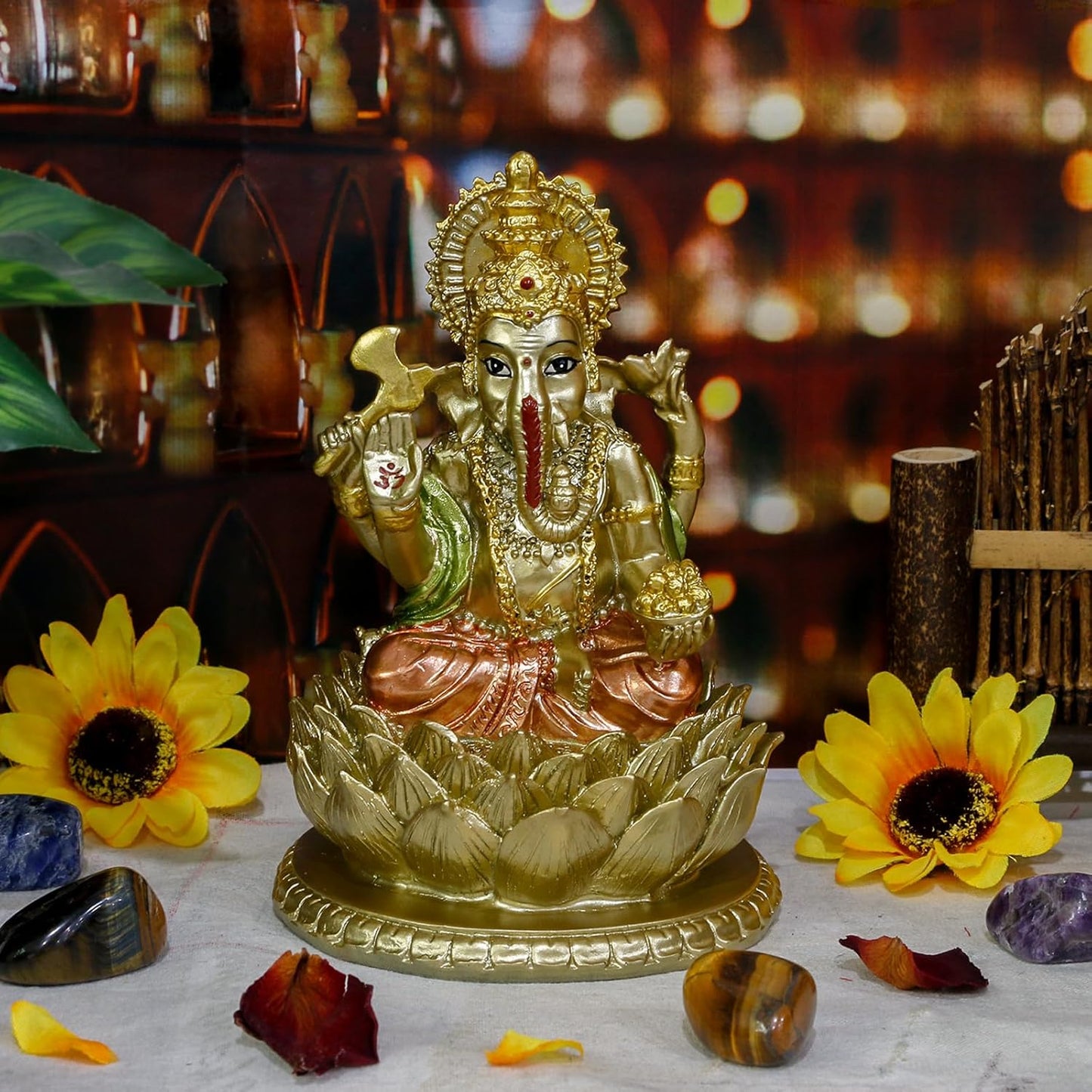 alikiki Hindu God Lord Ganesha Statue - India God Ganesh Statue Ganpati Idol Sculpture Indian Mandir Temple Pooja Items Home Altar Yoga Meditation Room Decor Gifts for Indian