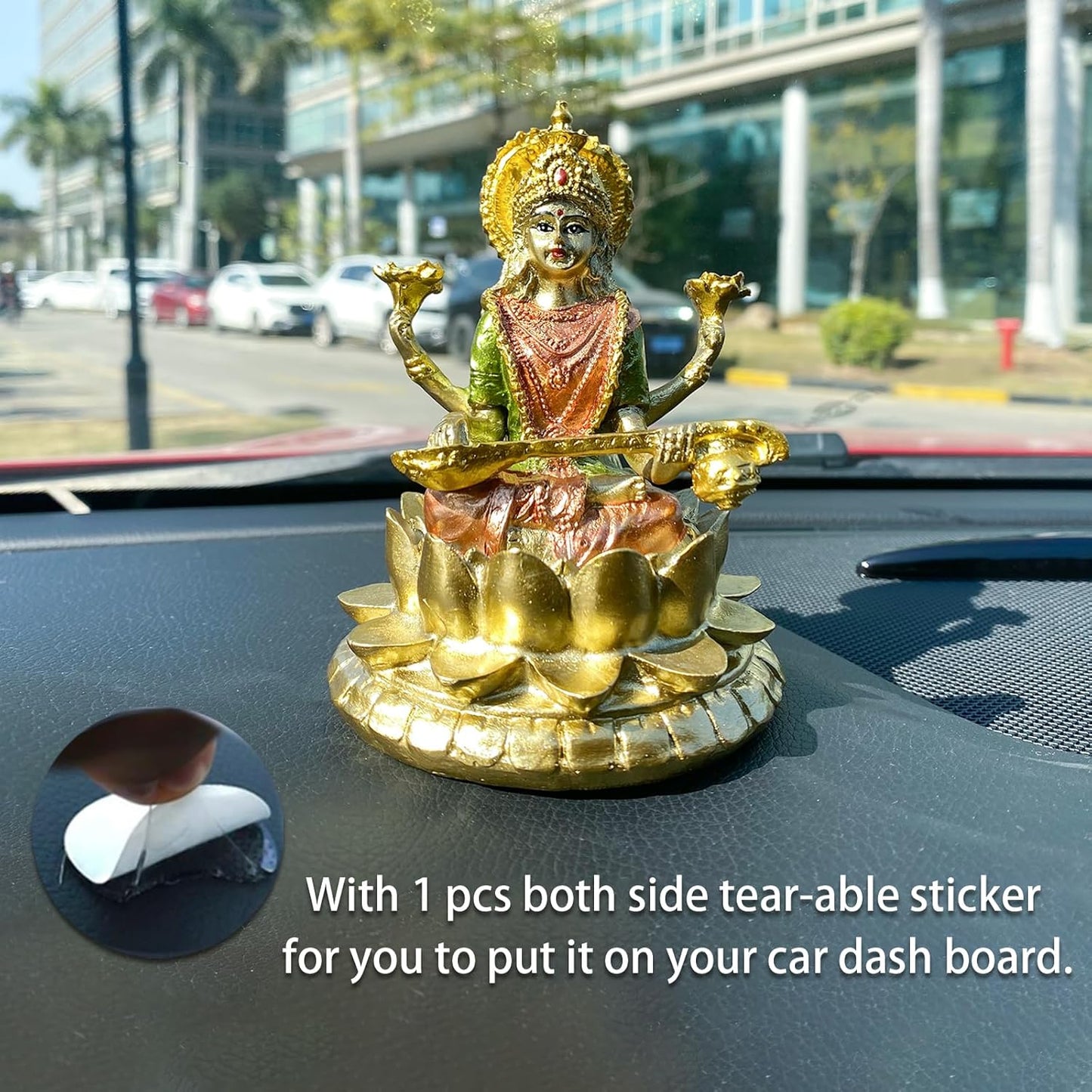 Hindu Goddess Saraswati Statue - 4.4" H Indian God Saraswati Idol Sculpture Diwali Gifts for Indian Home Temple Mandir Pooja Items Car Dashboard Decor