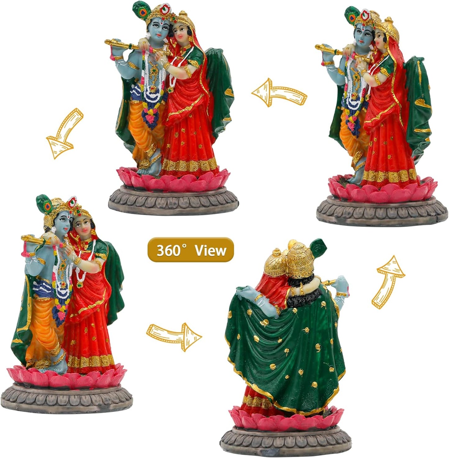 alikiki India Idol Radha Krishna Figurine - 3.9”H Hindu Murti God Krishna Radha Statue for Car Dashboard Decor Home Office Temple Mandir Altar Shrine Pooja Decor Diwali Spiritual Gifts