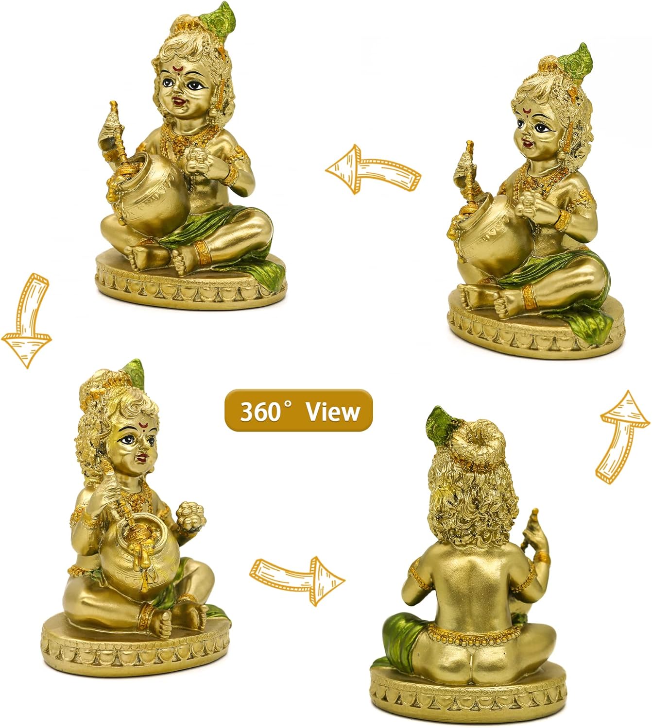 Hindu God Baby Krishna Statue - Indian Small Krishna Idol Figurine Home Office Mandir Temple Pooja Item India Murti Buddha Religious Gifts Lord Krishna Sculpture