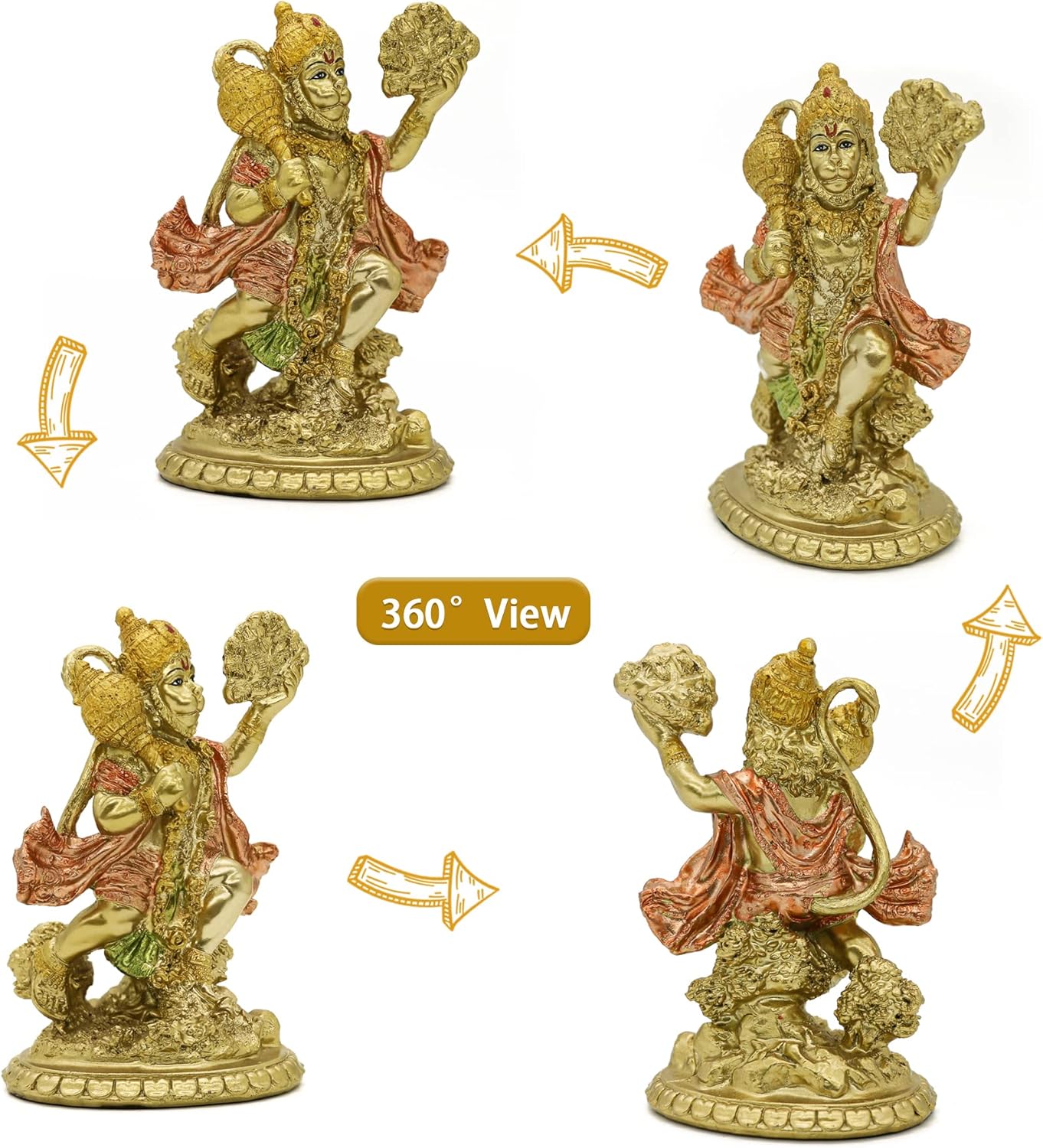 alikiki Hindu God Flying Hanuman Statue - Indian Idol Hanuman Murti Pooja Sculpture India Lord Figurine Home Office Temple Mandir Diwali Puja Gifts Item Yoga Altar Shrine Decor