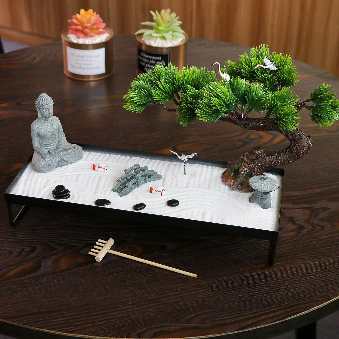 BangBangDa Japanese Meditation-Decoration - Home Office Bonsai Decor for Table Desk - Buddha Rock Sand Tabletop Decor Gifts for Women Man Friends