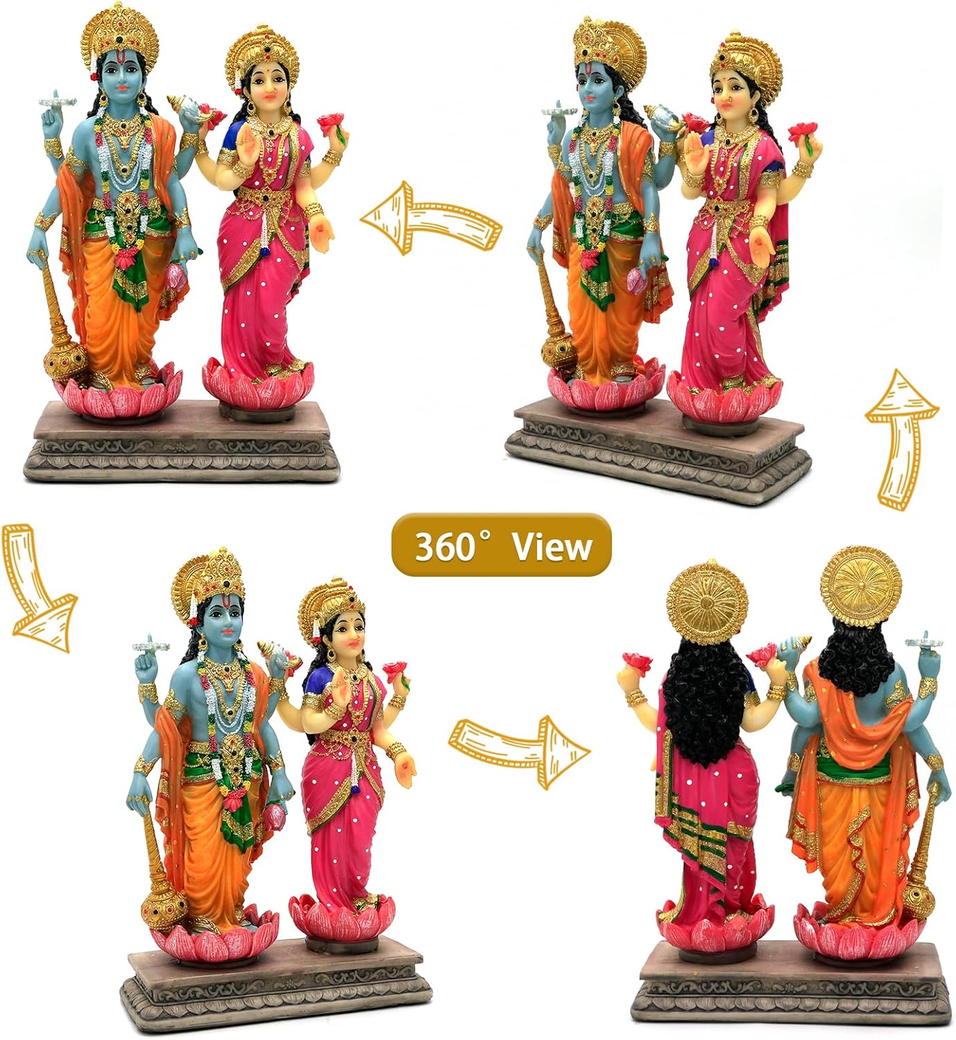 Hindu God Lakshmi Narayan Statue - 8.8” H Laxmi Narayan Sculpture Indian Diwali Pooja Item Murti Gifts for Indian Couple Friends Family Diwali Gifts Home Office Mandir Temple Puja Decor