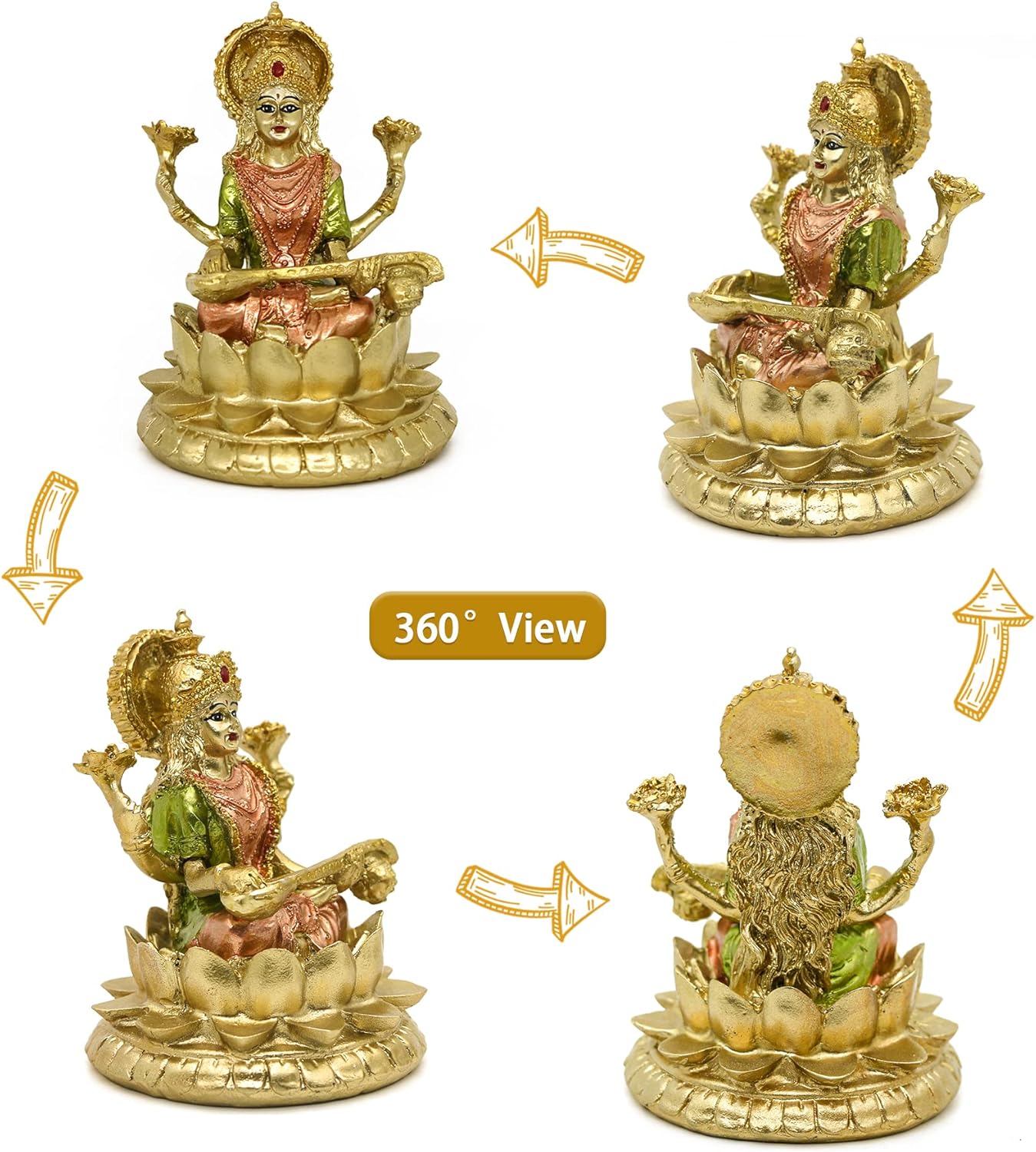 Hindu Goddess Saraswati Statue - 4.4" H Indian God Saraswati Idol Sculpture Diwali Gifts for Indian Home Temple Mandir Pooja Items Car Dashboard Decor