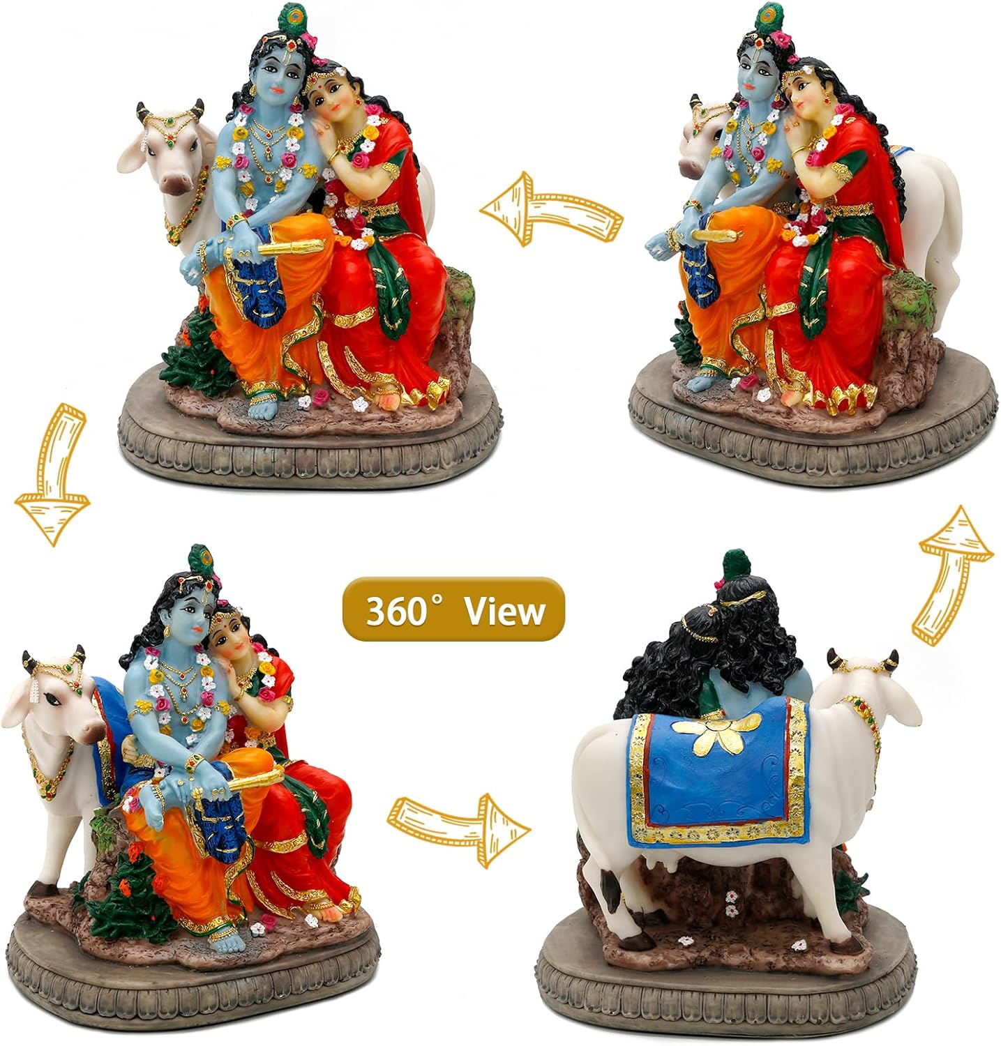 Hindu God Radha Krishna Statue - 6.6" H Indian Idol Valentine Wedding Gift for Indians Puja Item Pooja Diwali Gifts Home Office Altar Temple Mandir Yoga Studio Spiritual Decor