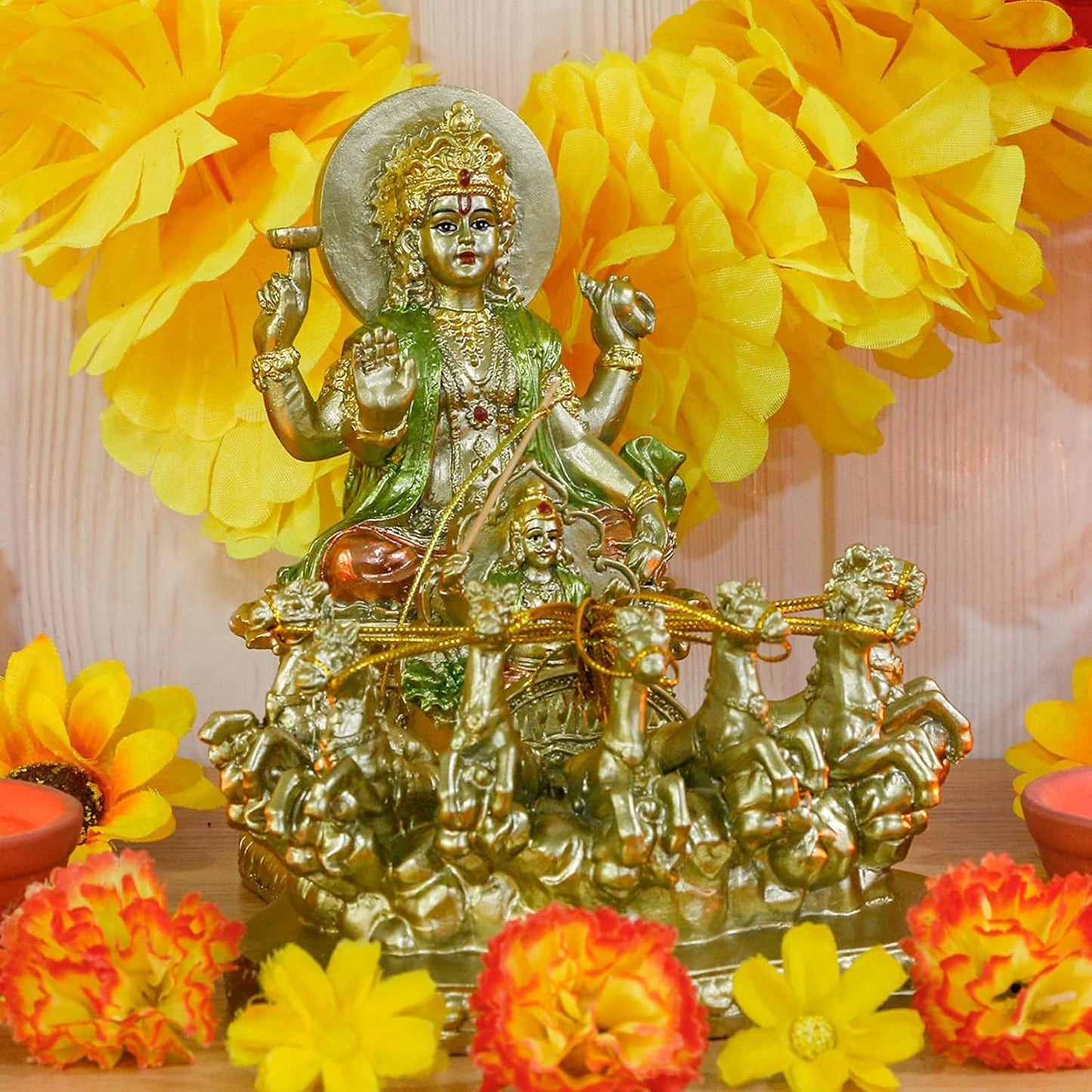 Hindu God Lord Surya Statue - India Home Temple Mandir Puja Idol Pooja Item Indian Diwali Decor Murti Staue Religious Meditation Yoga Room Altar Decoration Handicraft Figurine