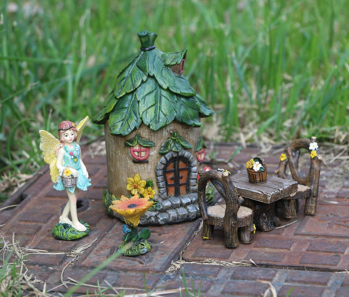 BangBangDa Miniature Fairy Garden Accessories Outdoor - Small Fairies Figurines Items Fairy House Table Chair Set Fairy Garden Fairies Kit for Kids Fairy Figures Mini Garden Ornaments