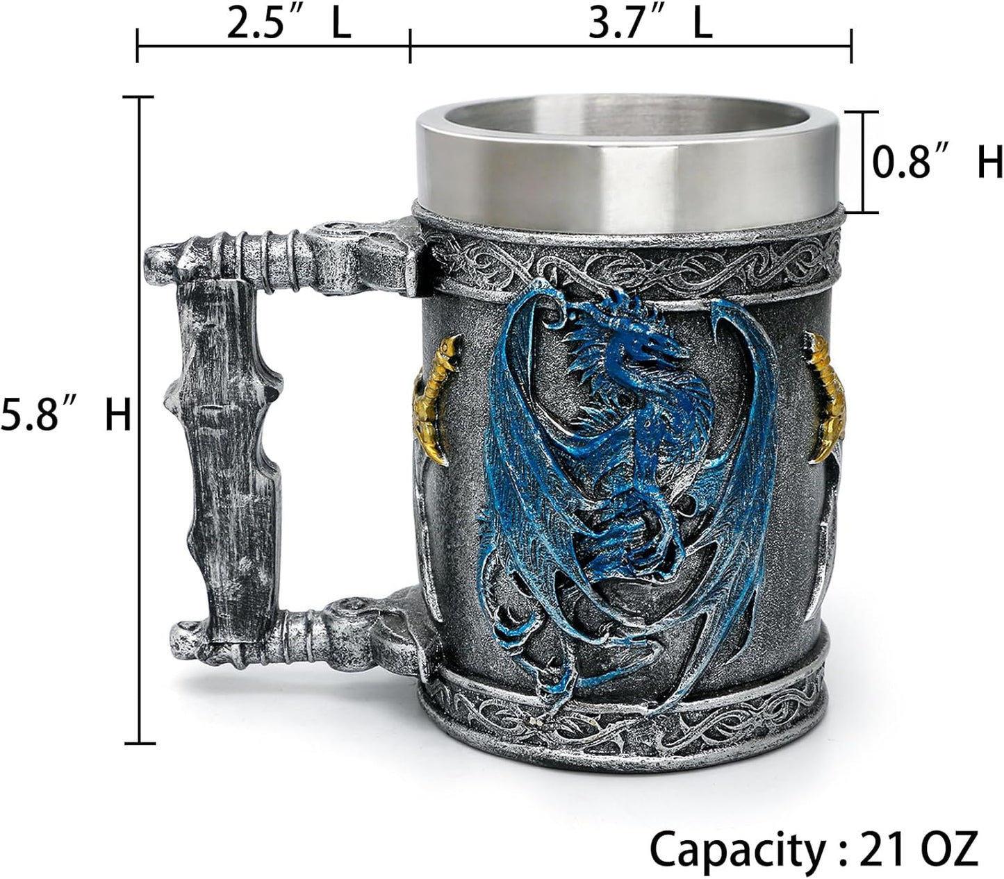 alikiki Medieval Large Beer Tankard Blue Dragon DnD Game Mug of Throne Stainless Coffee Cup Dungeons and Dragons Gifts for Men Women Dragon Collector Themed Party Decorations 21oz