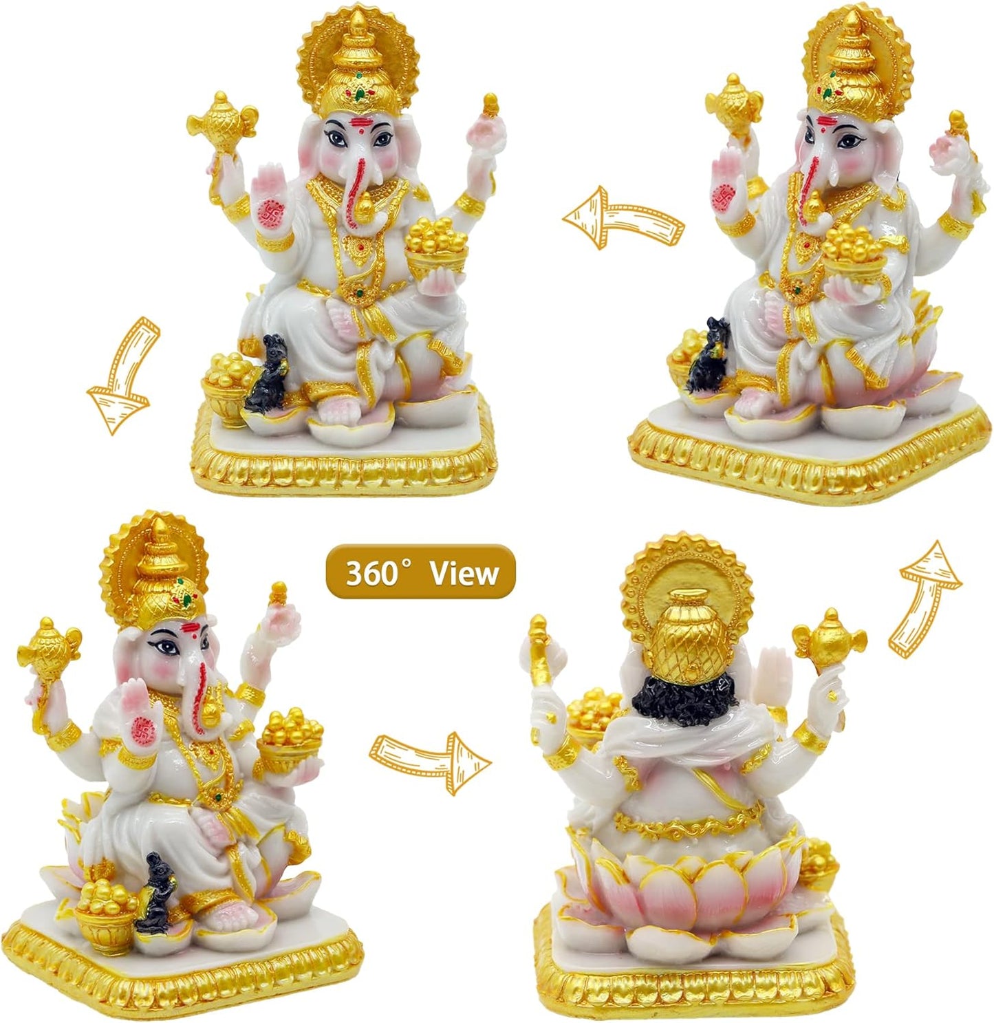 Indian Idol Lord Ganesh Statue - 4.1”H Marble Color Hindu God Ganesha Sculpture India Temple Mandir Home Office Altar Pooja Item Wedding Diwali Gifts