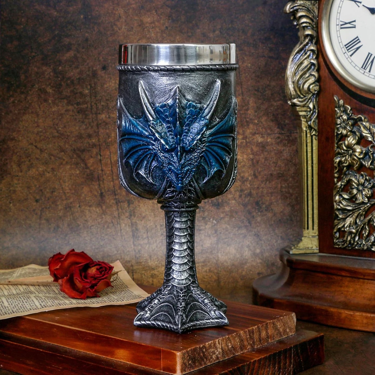 Medieval Blue Dragon Goblet Large - Dungeons and Dragons Goblets Chalices Gift -15.8oz Stainless Steel Beer Wine Drinking Cup Vessel GOT Dragon D&D Fans Gift for Party Decor Father Day Birthday