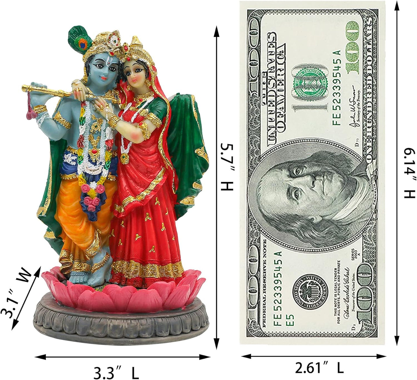 alikiki Indian God Radha Krishna Statue - 5.7”H Hindu Goddess Radha and God Krishna Sculptur India Murti Item Home Office Temple Mandir Shrine Altar Pooja Item