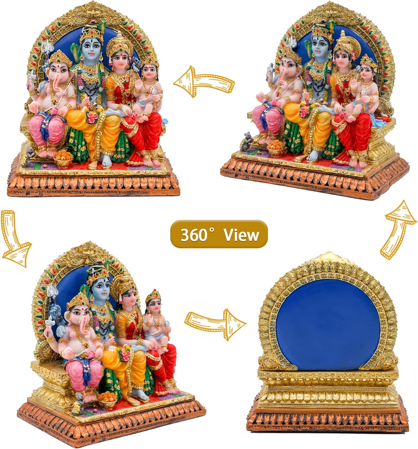 alikiki Full Shiva Family Statue - 5.1Inch Murti Shiva Family Diwali Gift Pooja Item Puja Gifts for Indian Friends Man Woman Family Home Temple Office Mandir Altar Shine Yoga Studio Meditation Room