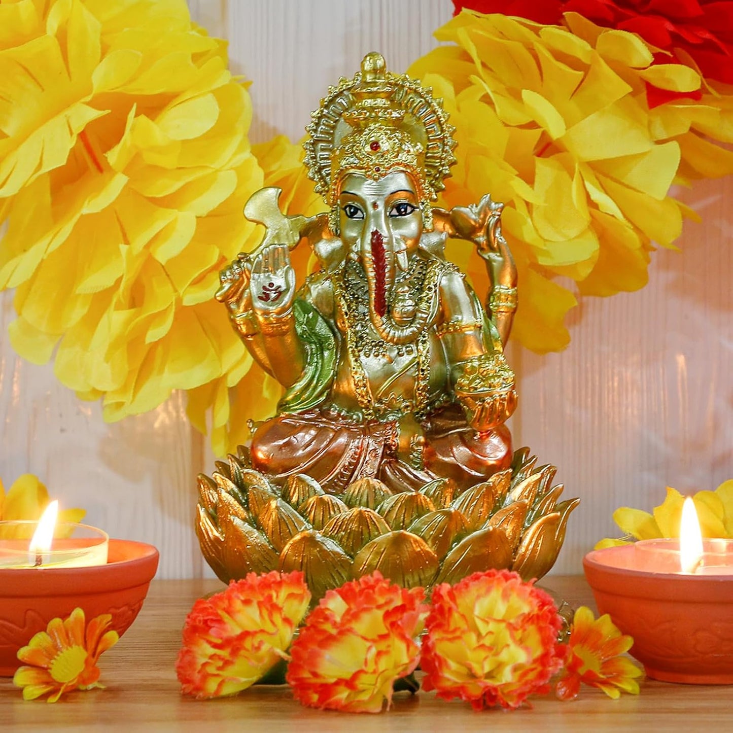 alikiki Hindu God Lord Ganesha Statue - India God Ganesh Statue Ganpati Idol Sculpture Indian Mandir Temple Pooja Items Home Altar Yoga Meditation Room Decor Gifts for Indian