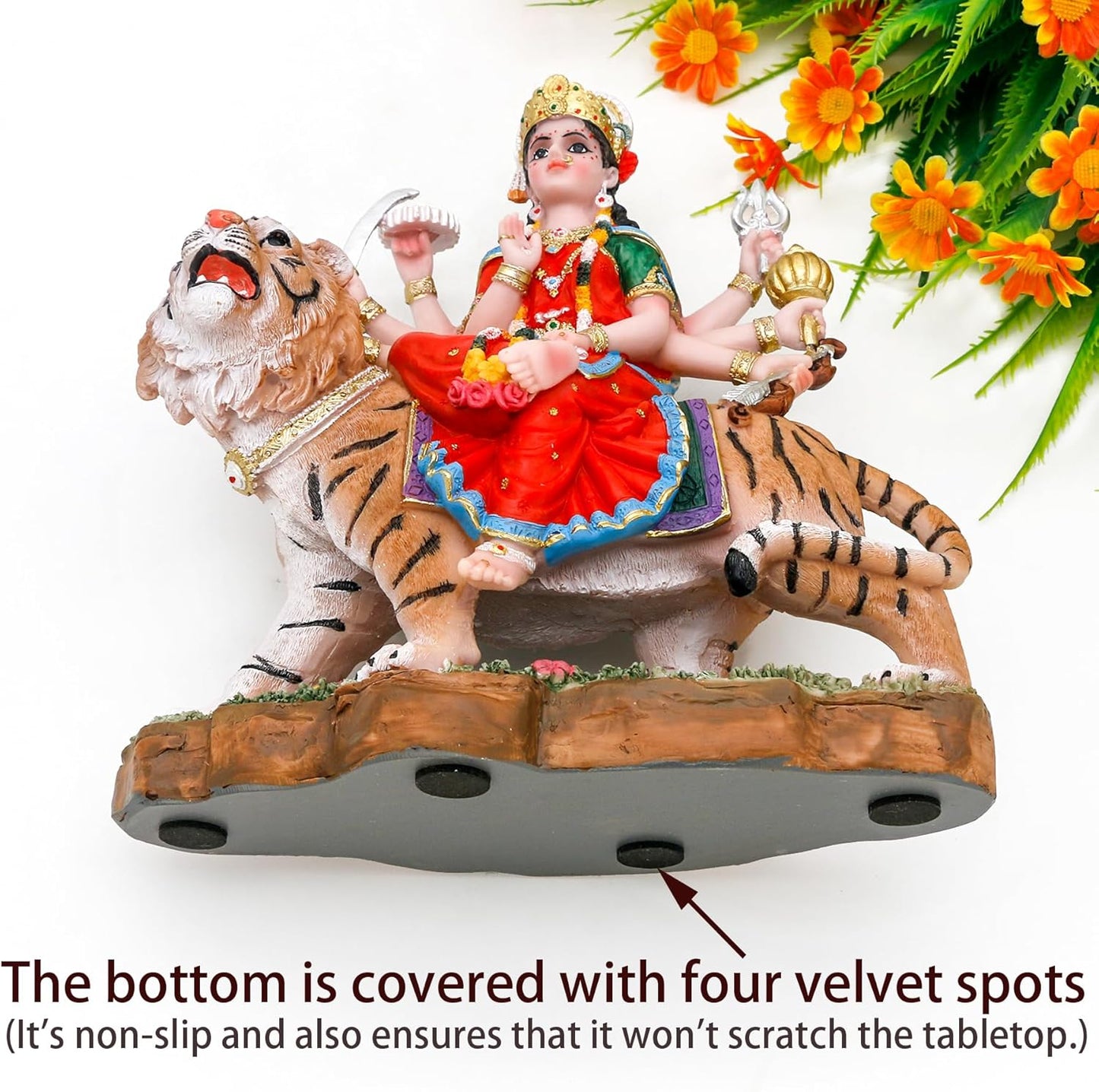 alikiki Indian God Durga Idol – 8.5” Hindu Goddess Durga on Tiger Statue India Murti Home Office Temple Mandir Altar Pooja Item Diwali Gift for Indian People Deepavali Puja Decoration durga statue goddess