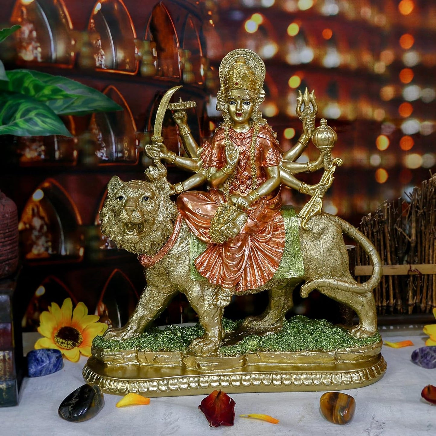 alikiki Hindu Goddess Lord Durga Statue - India God Antique Gold Durga Murti Idol Home Temple Puja Sculpture Indian Diwali Day Mandir Pooja Decoration