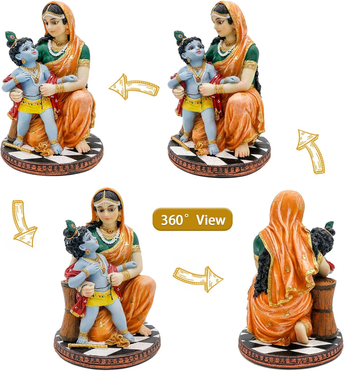 Hindu God Krishna and Yashoda - 7.9" High Polystone Indian Murti Lord Damodara Baby Krishna Idol Statue with Maa Yashoda Diwali Gifts Pooja Item Office Home Temple Mandir Altar Puja Decor